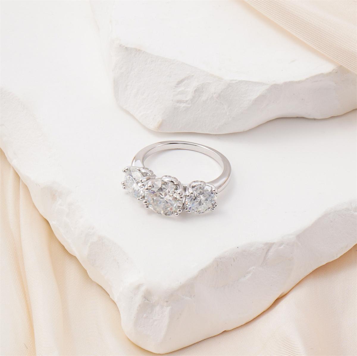 Moissanite 4ct Three Stone Prong Engagement Ring
