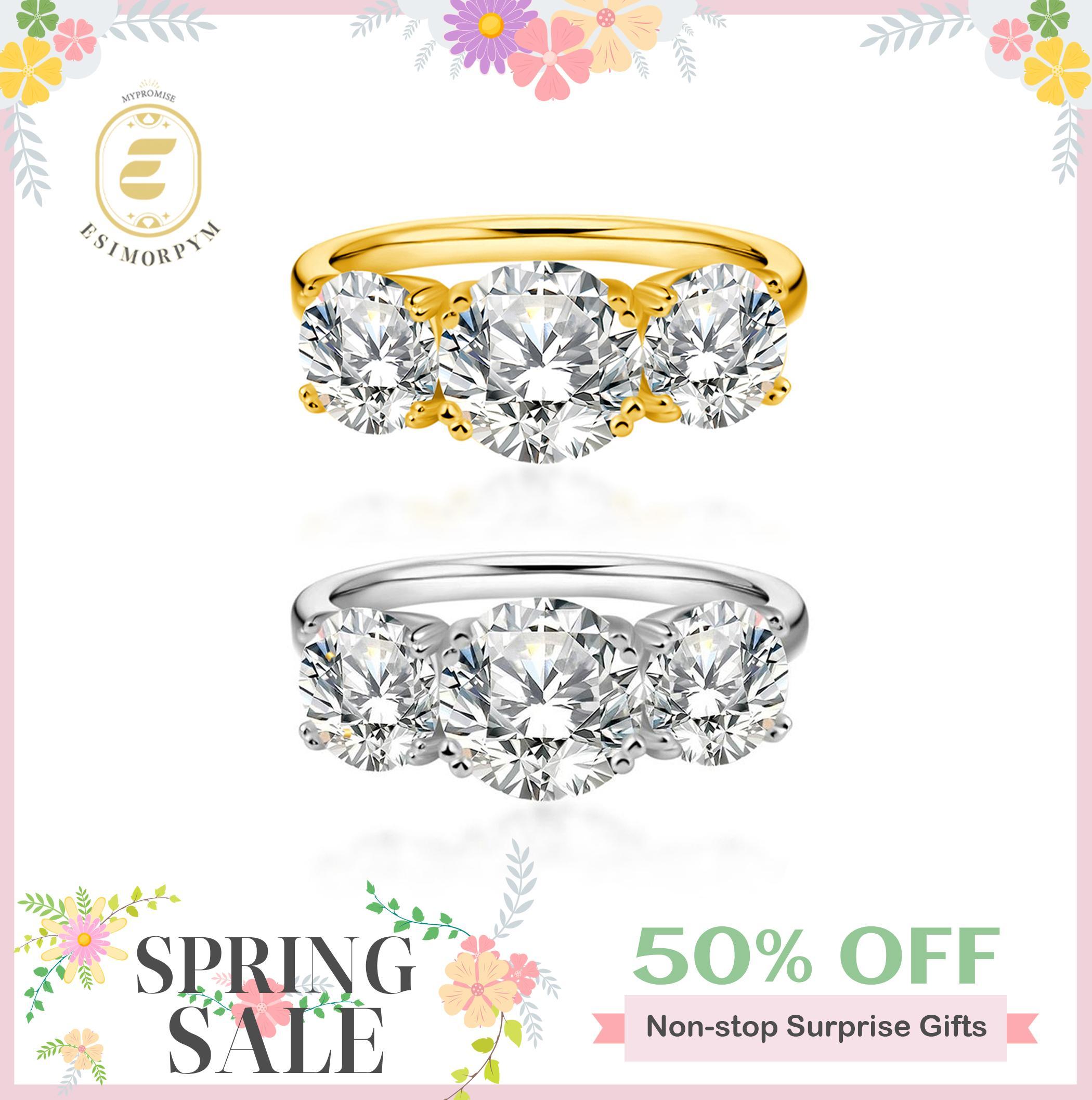 Moissanite 4ct Three Stone Prong Engagement Ring (Buy 2 Free Shipping & Extra $3.99 off)