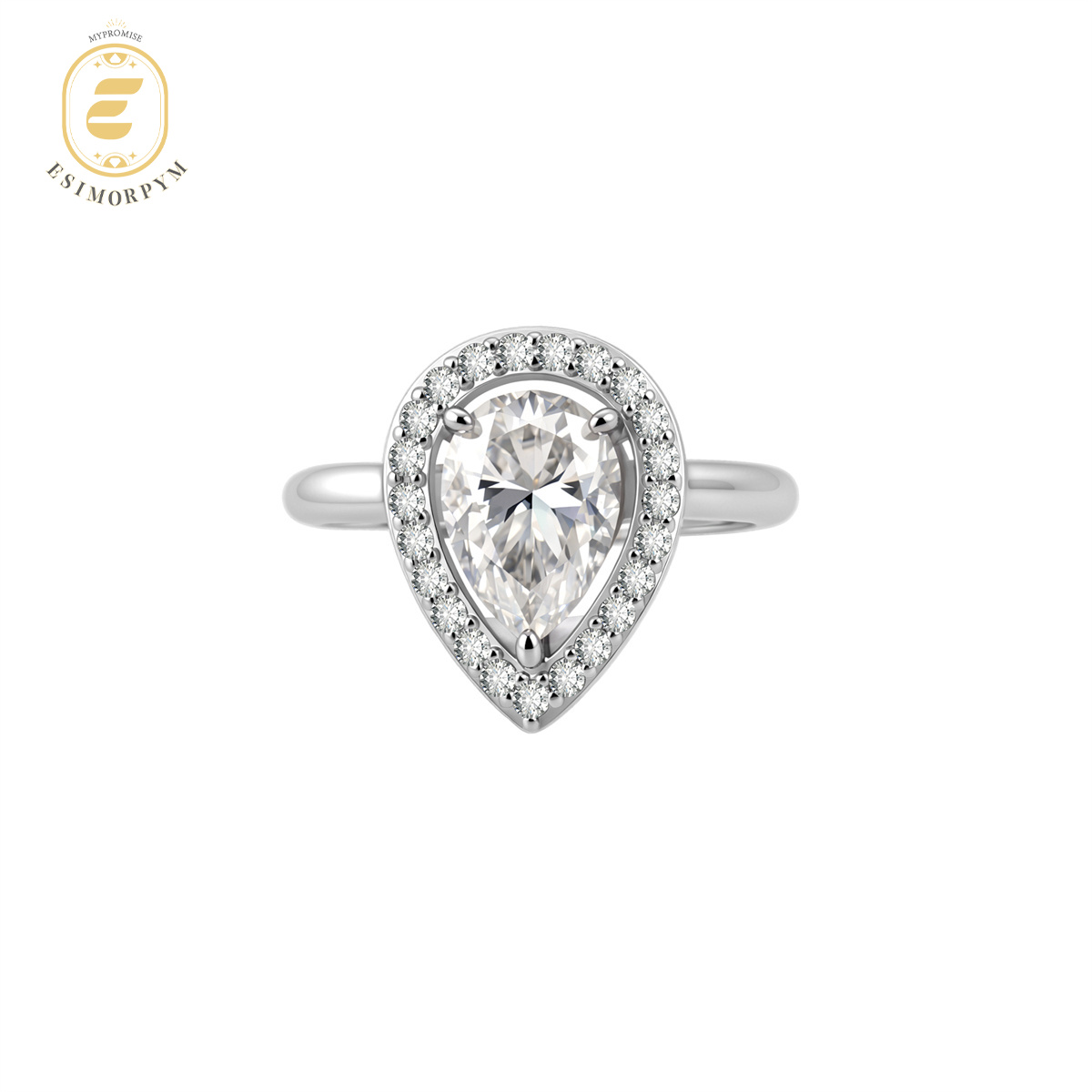 Moissanite Luminous Drop Halo Jewelry Set Elegant Pear Cut Ring Necklace Bracelet Trio Set