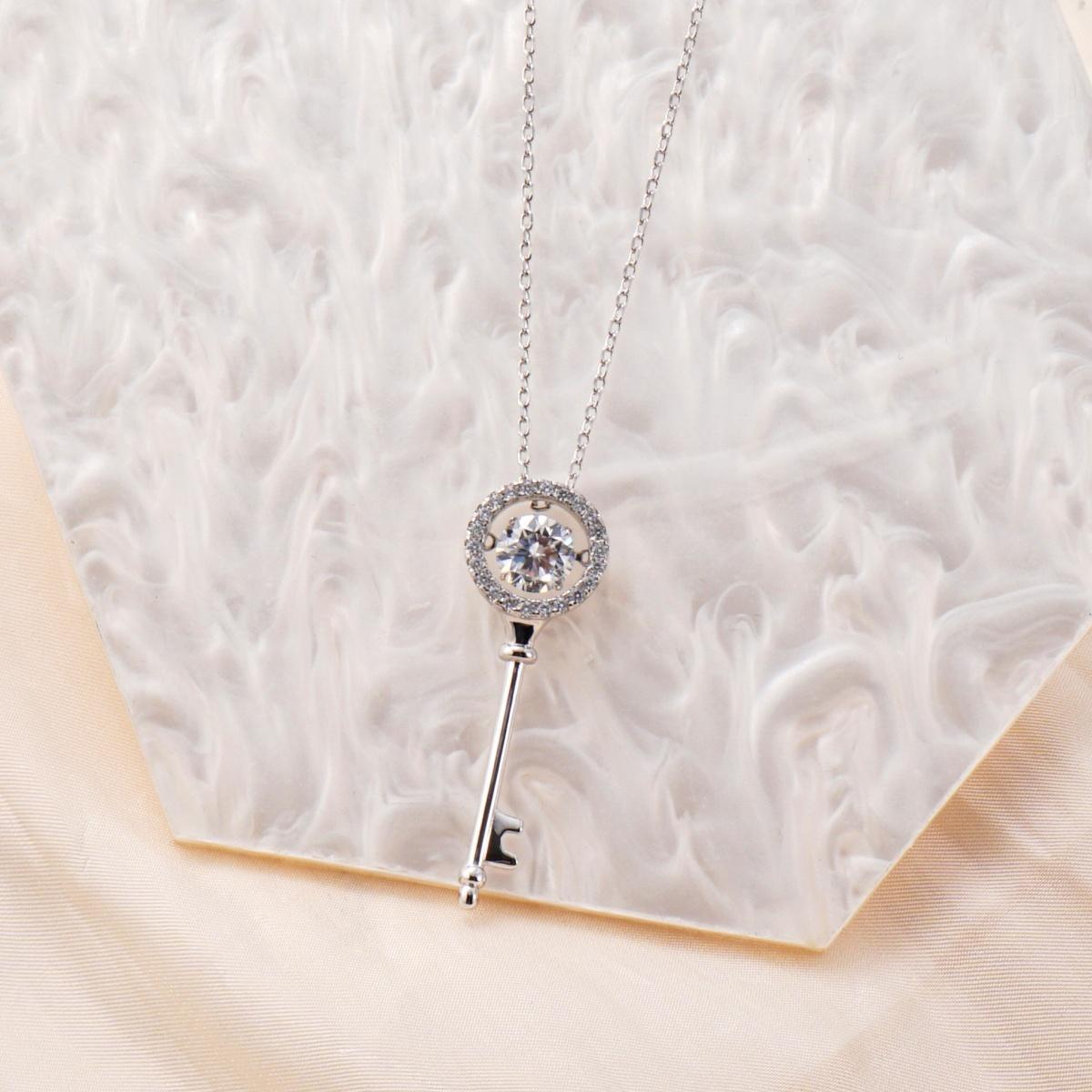 Moissanite 1ct Key to My Heart Pendant Necklace