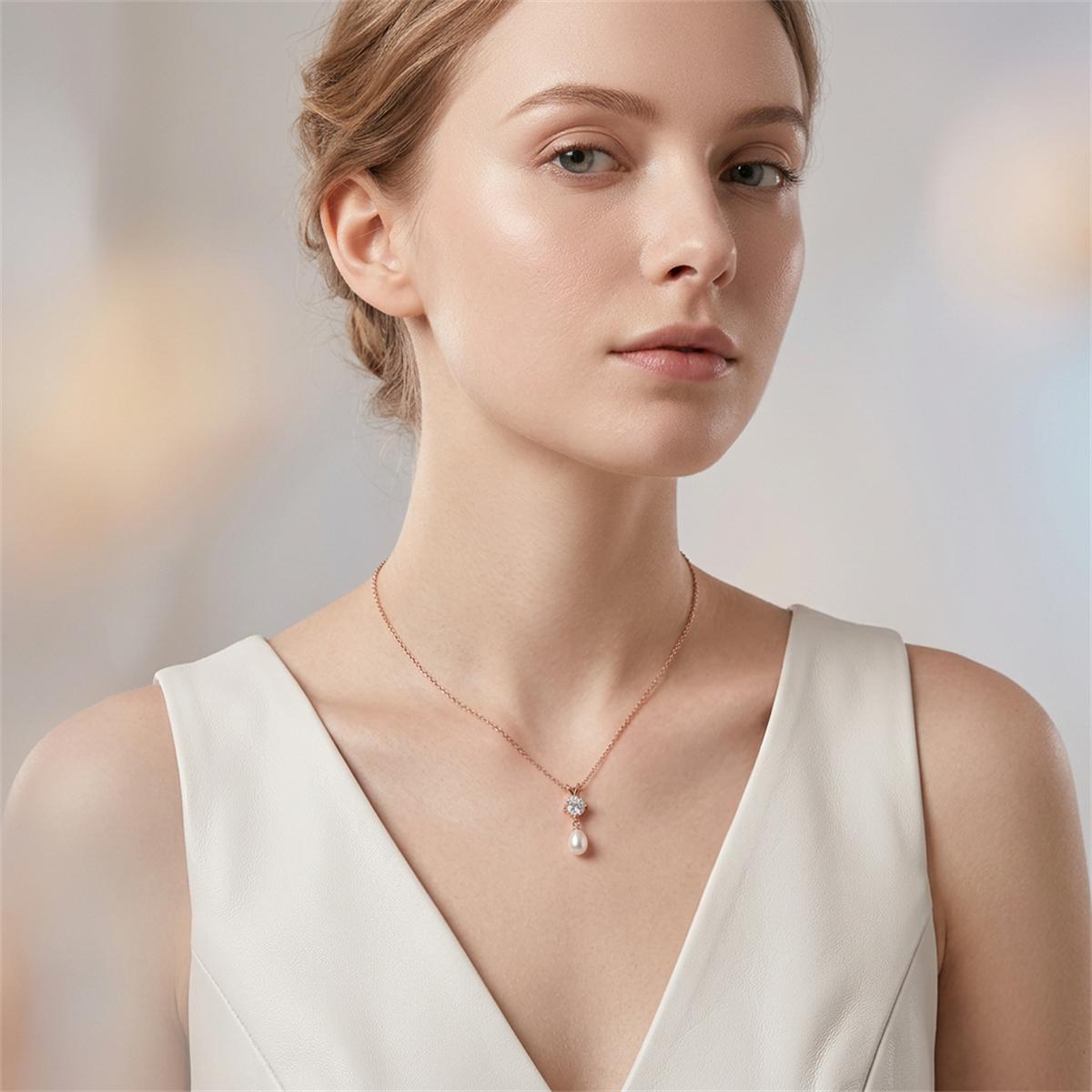 Moissanite Rose Dream Drop Pendant Necklace