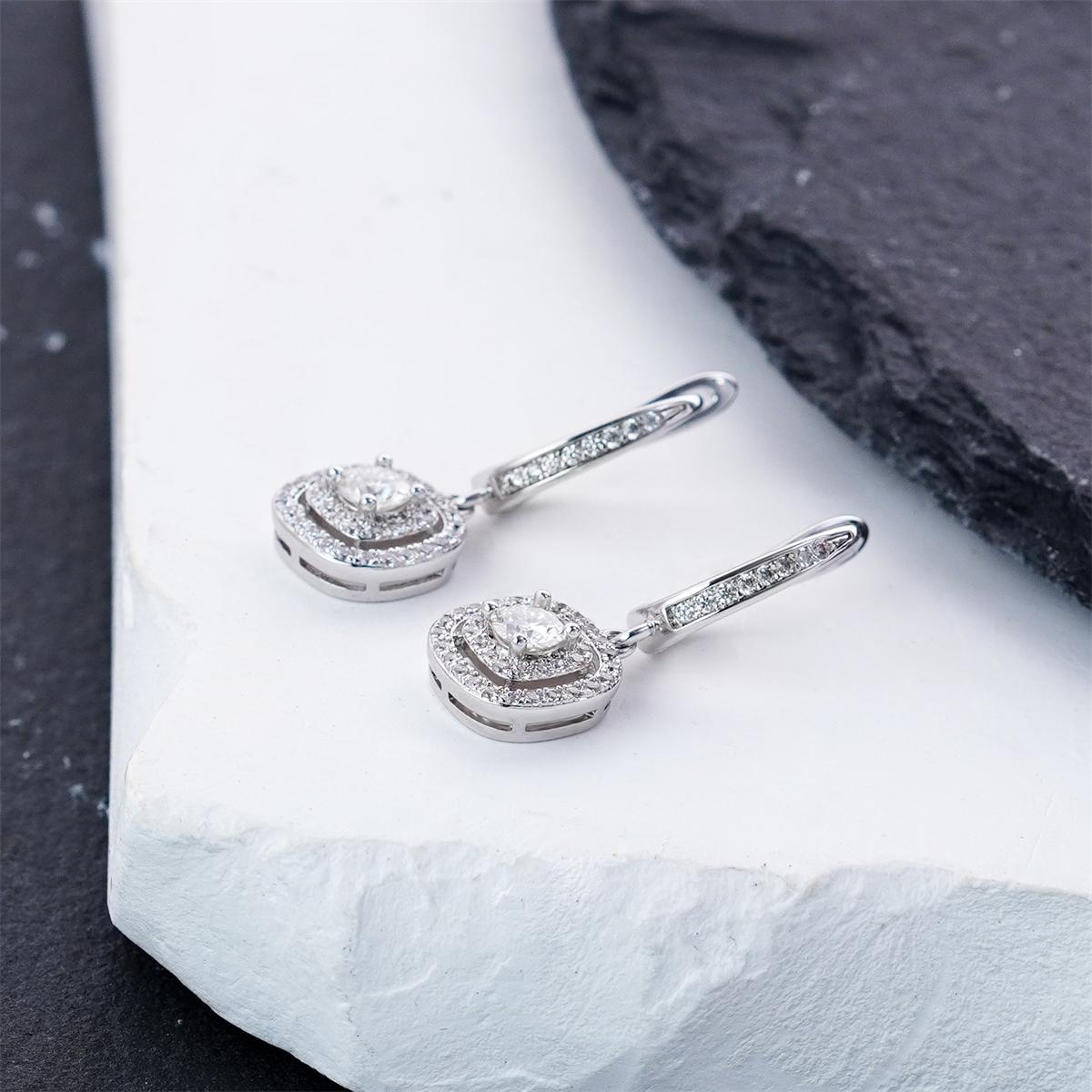Moissanite Shimmering Square Halo Drop Earrings