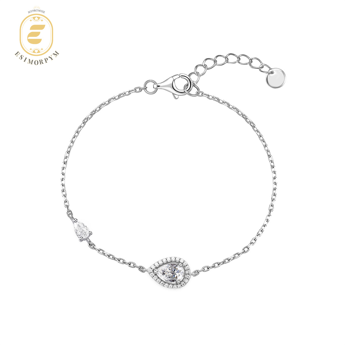 Moissanite Luminous Drop Halo Jewelry Set Elegant Pear Cut Ring Necklace Bracelet Trio Set