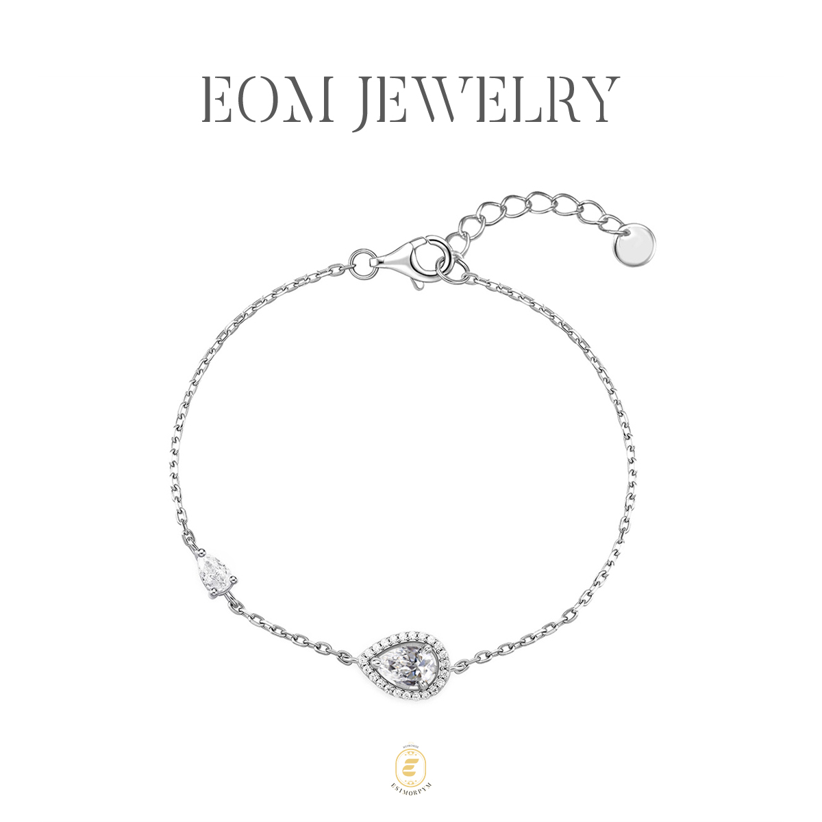 Moissanite Moonlight Drop Halo Jewelry Set Luminous Pear Cut Ring Necklace Bracelet Trio Set
