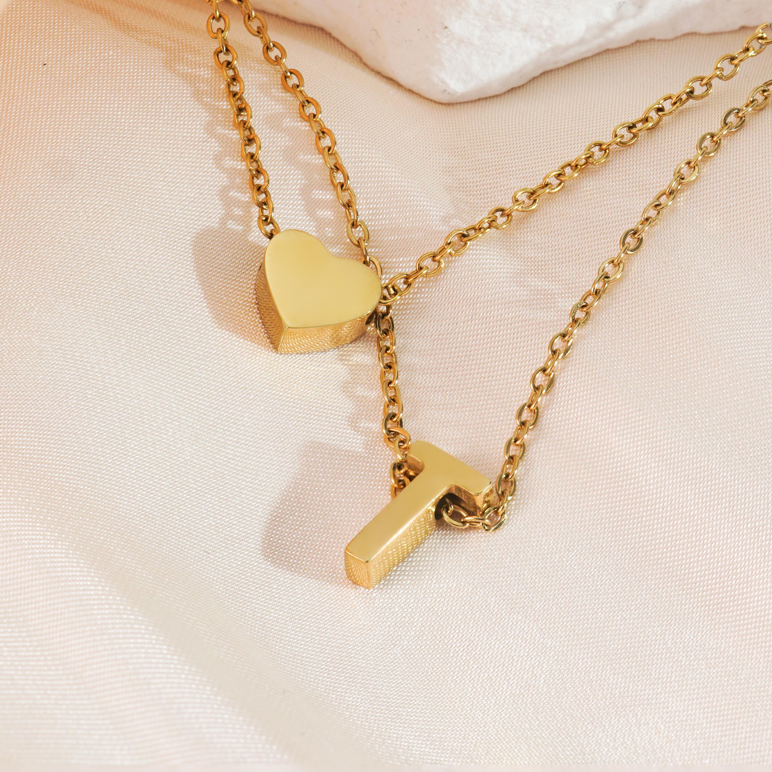 Titanium Steel Double-Layered Heart Letter Necklace