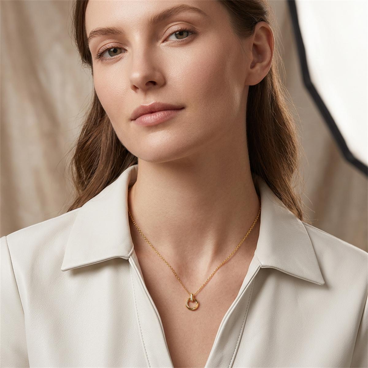 Moissanite 18K Gold-Plated Minimalist Loop Pendant Necklace