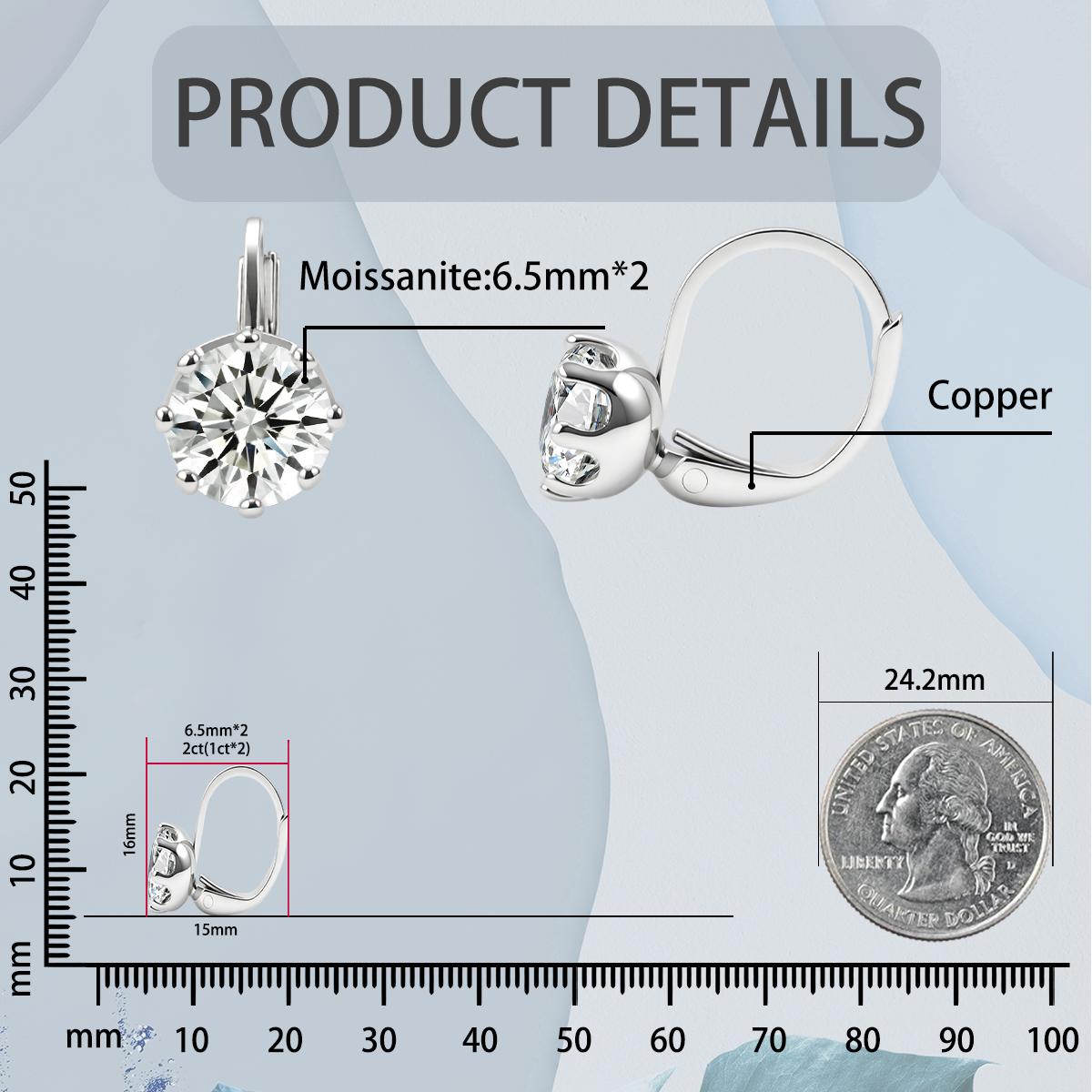 Moissanite 1ct 18K Gold-Plated Crown Solitaire Earrings