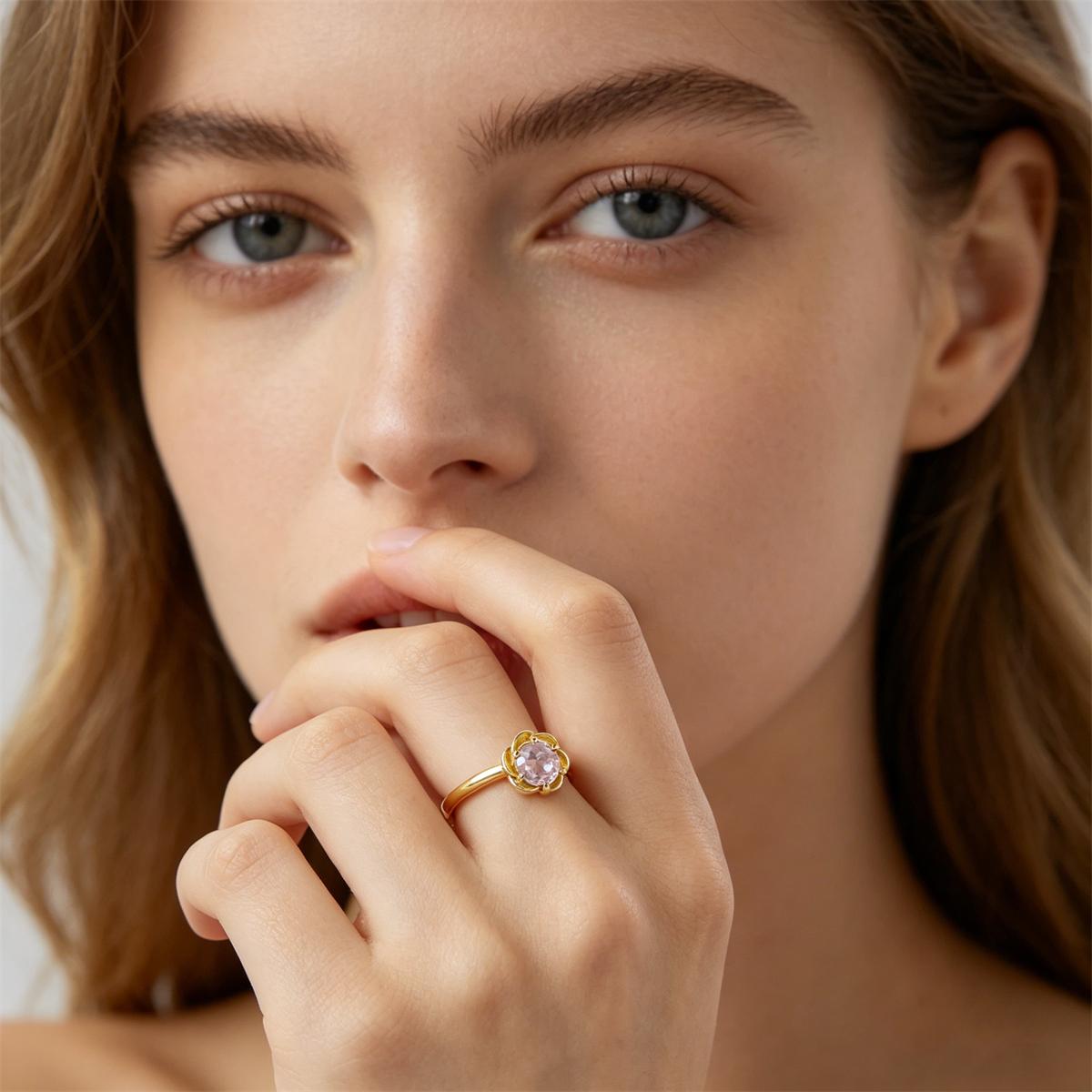 Rosy Dream Floral Solitaire Ring