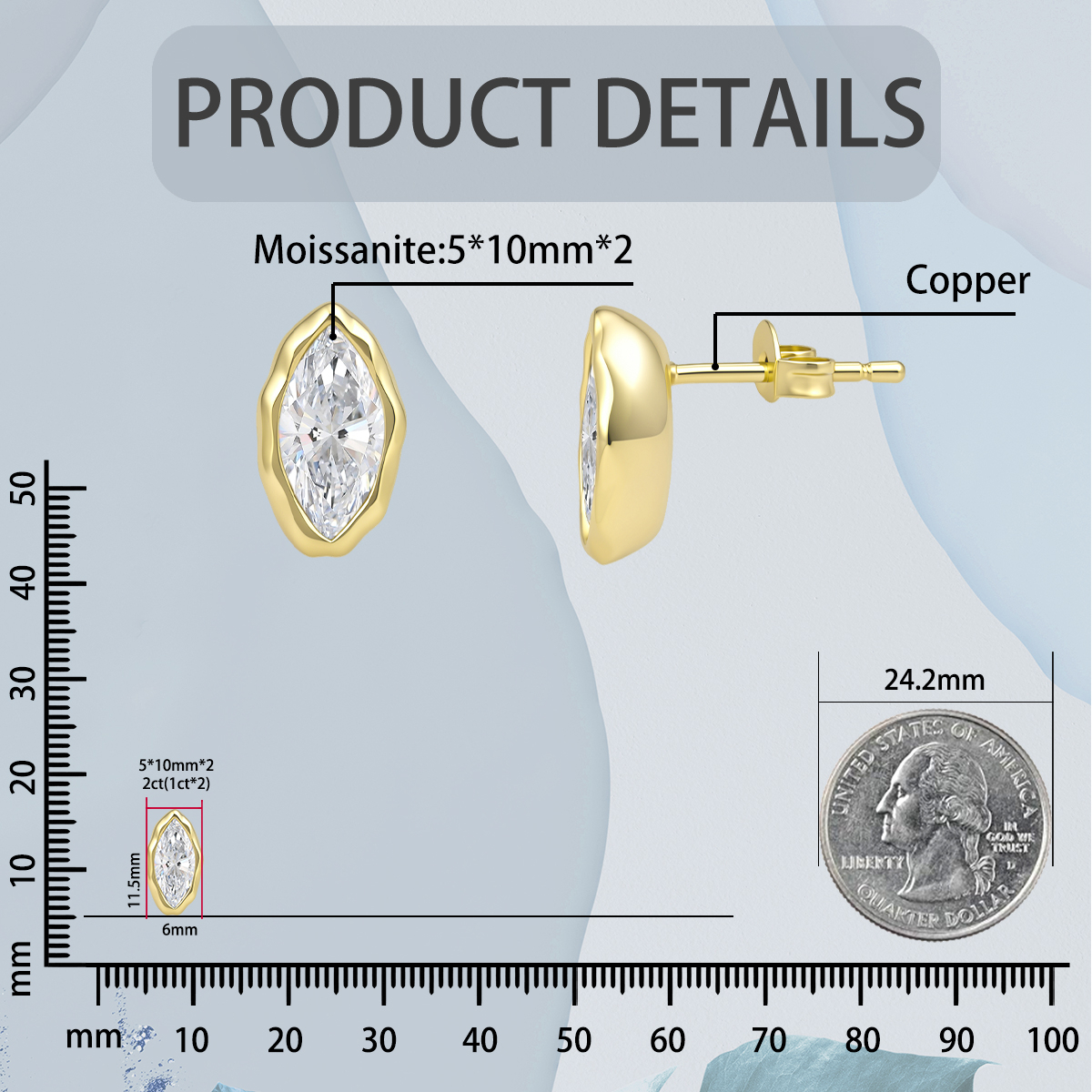 Moissanite 2ct Dream Boat Marquise Cut Stud Earrings