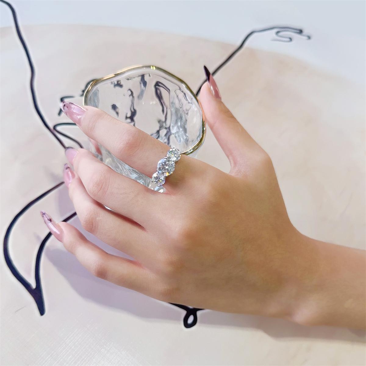 Moissanite 4ct Three Stone Prong Engagement Ring