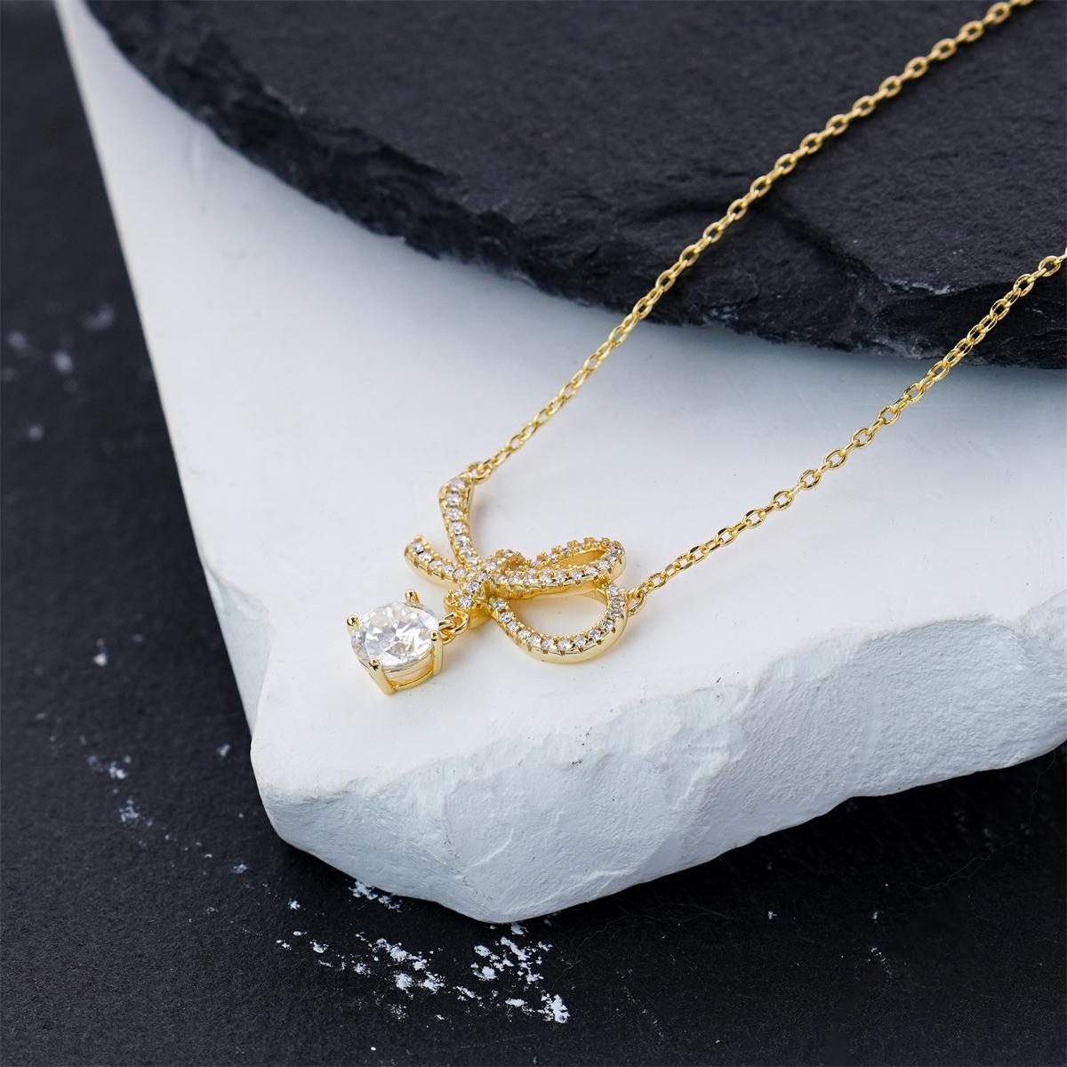 Moissanite 1.2ct Dreamy Ribbon Knot Pendant Necklace