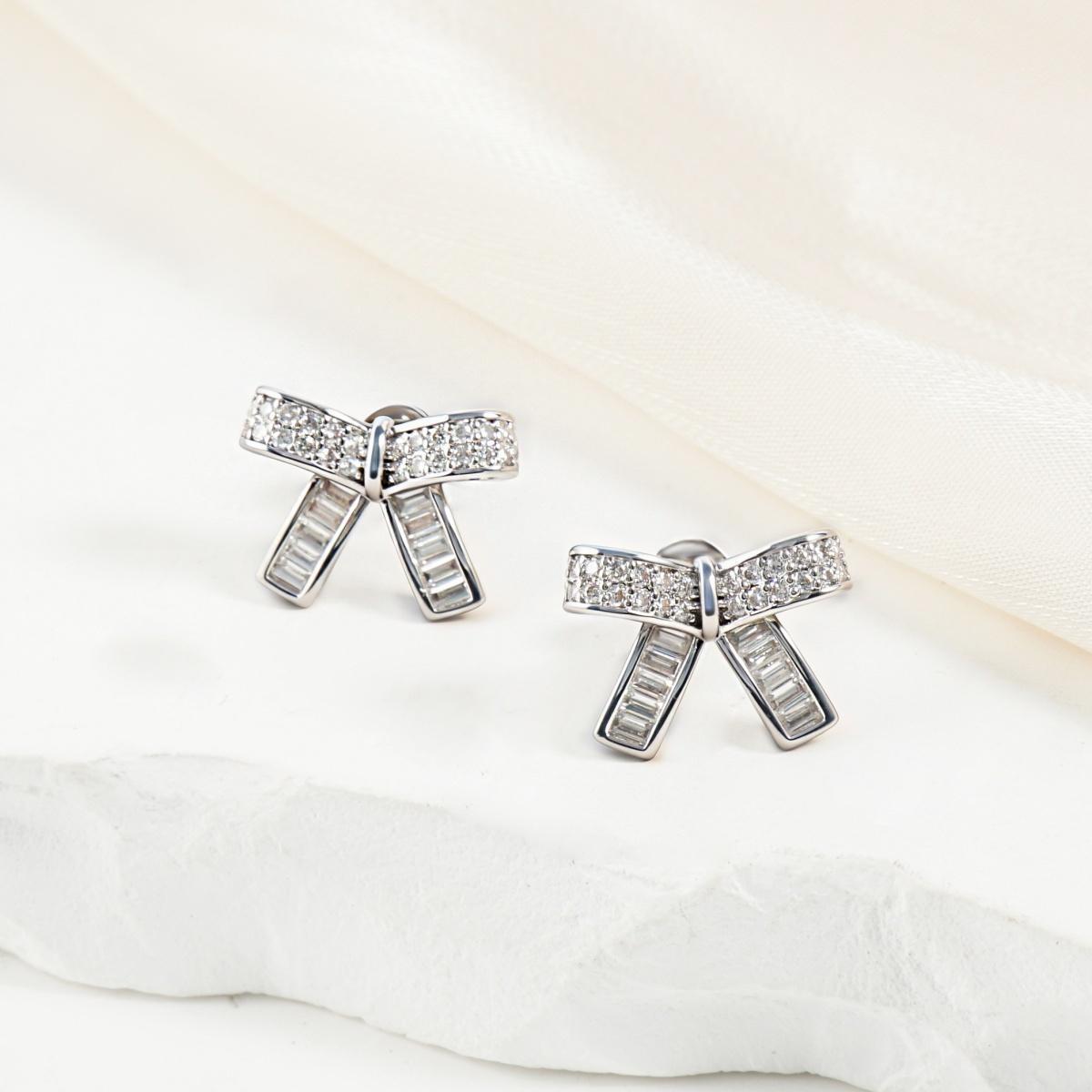 Moissanite Sweet Bow Jewelry Set Stud Earrings Necklace Ring Set