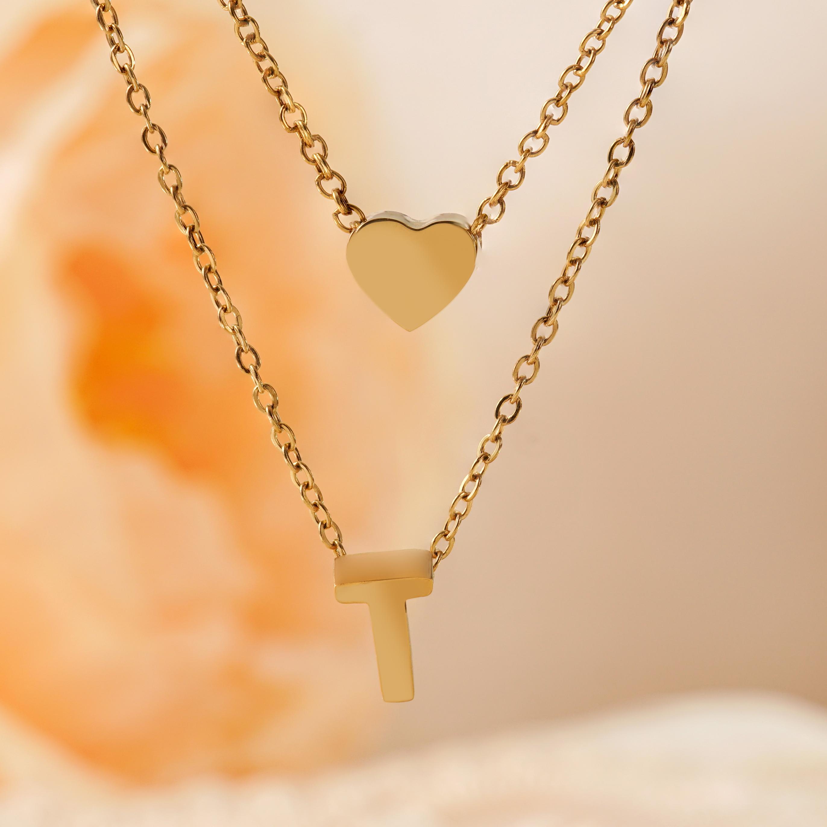 Titanium Steel Double-Layered Heart Letter Necklace