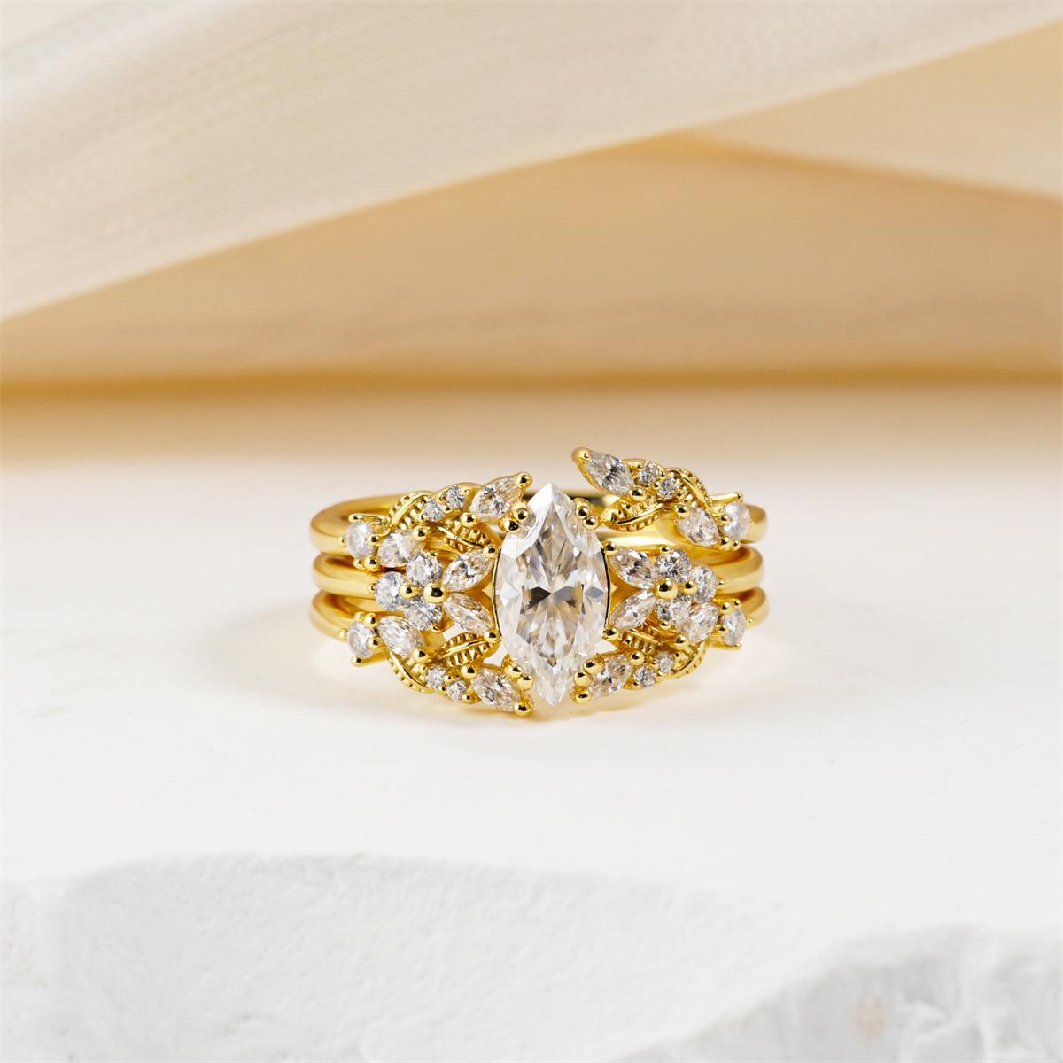 Moissanite 1.6ct Forest Hymn Ring Vintage Moss Agate Band Stackable Ring Cluster Bridal Ring Set
