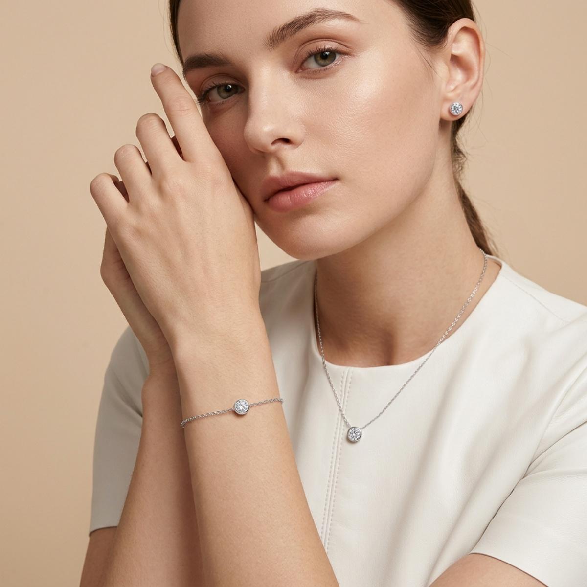 Moissanite 1ct Romantic Bubble Jewelry Set Earrings Necklace Bracelet Set