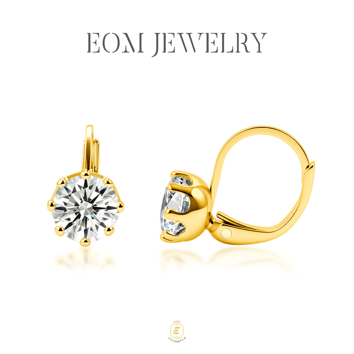 Moissanite 2ct 18K Gold-Plated Crown Solitaire Earrings