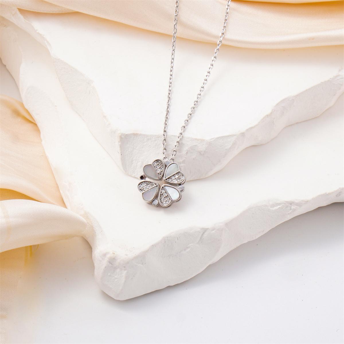 Moissanite 0.1ct Convertible Lucky Four-Leaf Clover Pendant Necklace