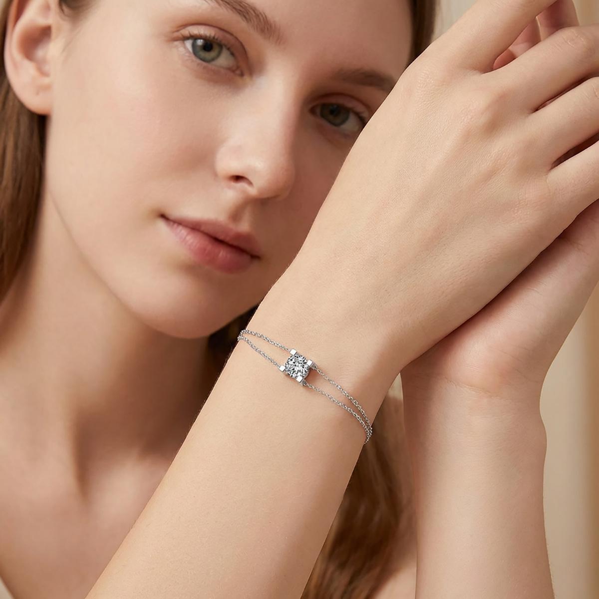 Moissanite Classic Solitaire Double-Chain Bracelet