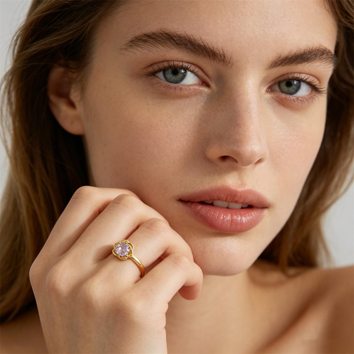 Rosy Dream Floral Solitaire Ring