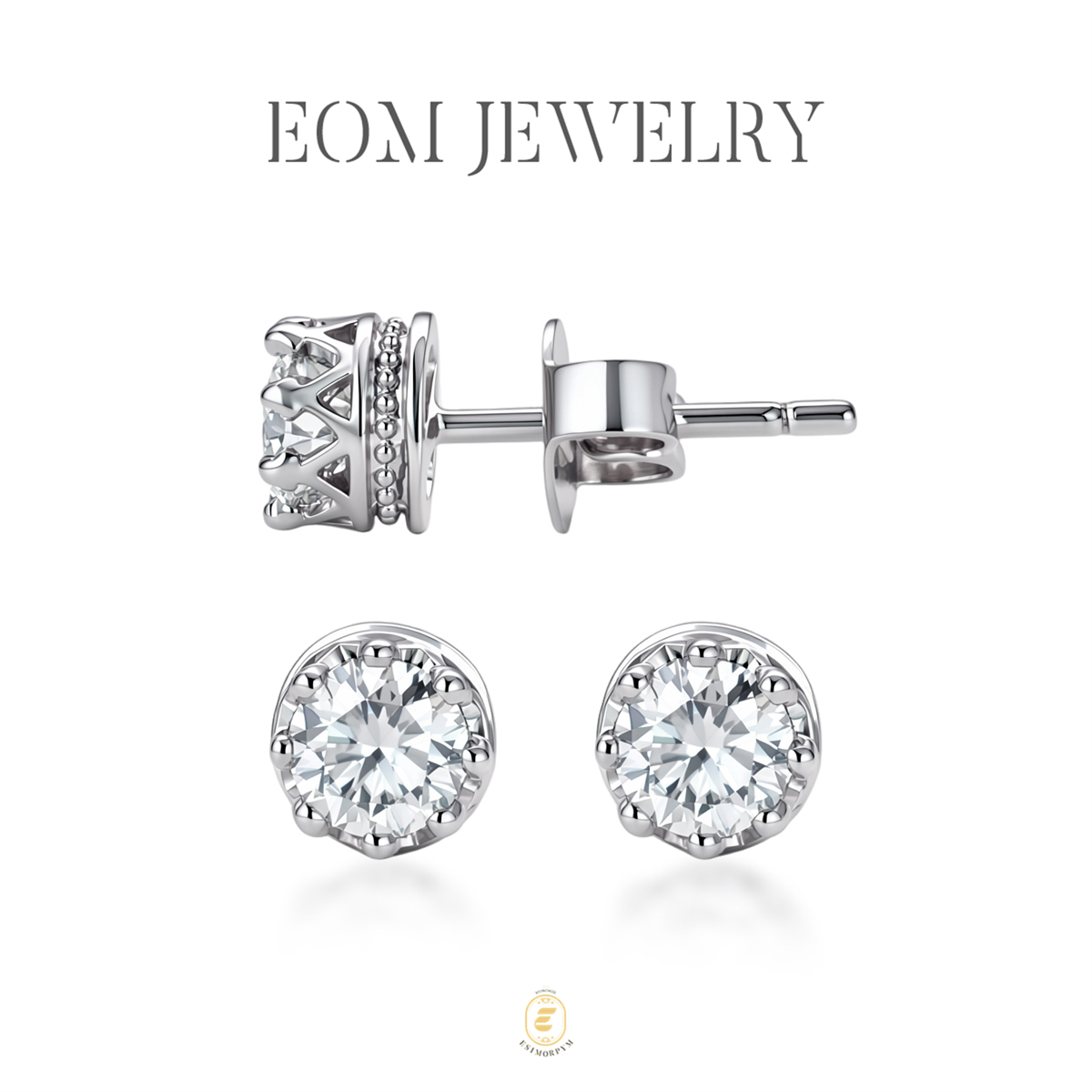 Moissanite Radiant Crown Solitaire Stud Earrings