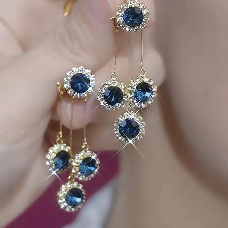 Double-Wear Blue Tassel Drop Earrings