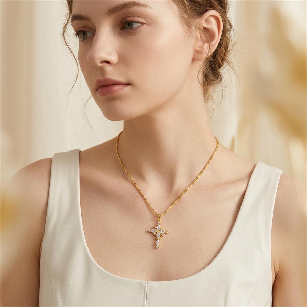 Moissanite 2.3ct Luminous North Star Cross Pendant Necklace