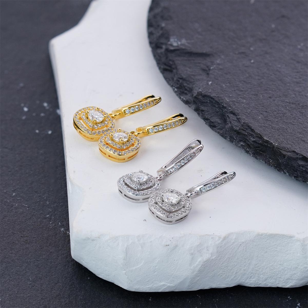Moissanite Shimmering Square Halo Drop Earrings