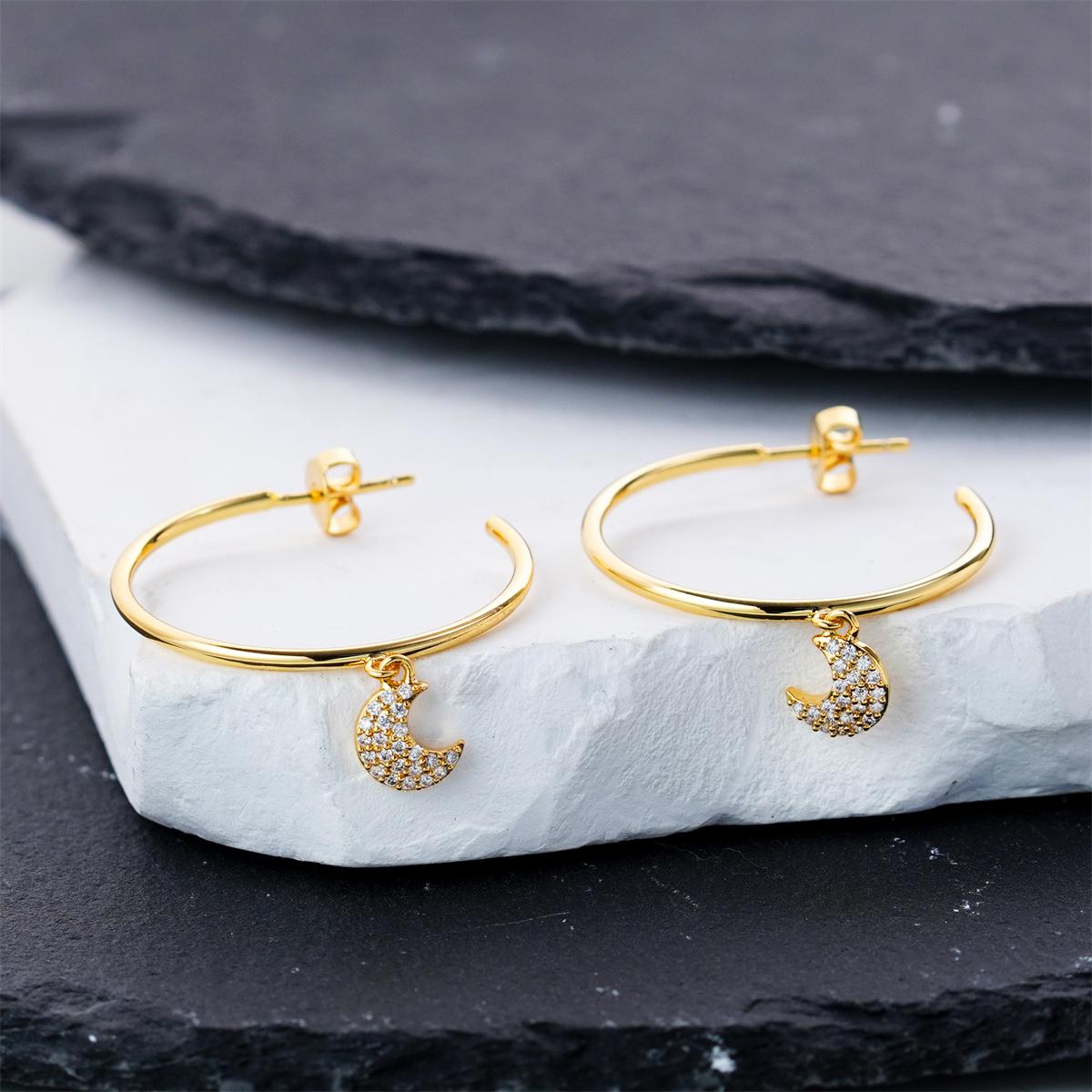 Moissanite Moon Charm Hoop Earrings