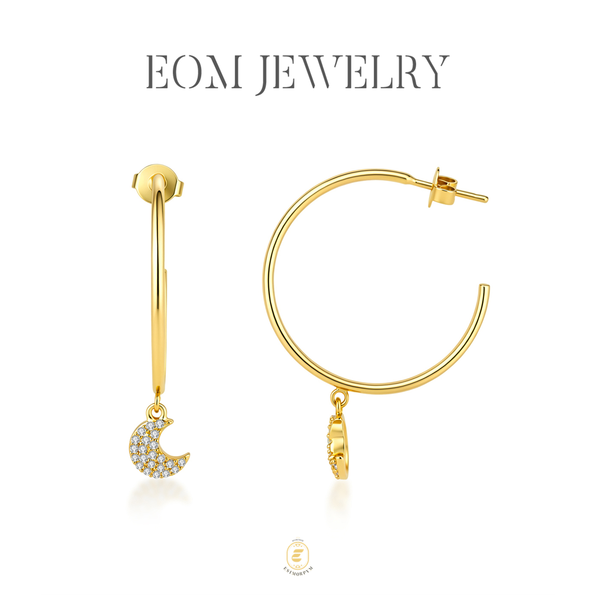 Moissanite Moon Charm Hoop Earrings