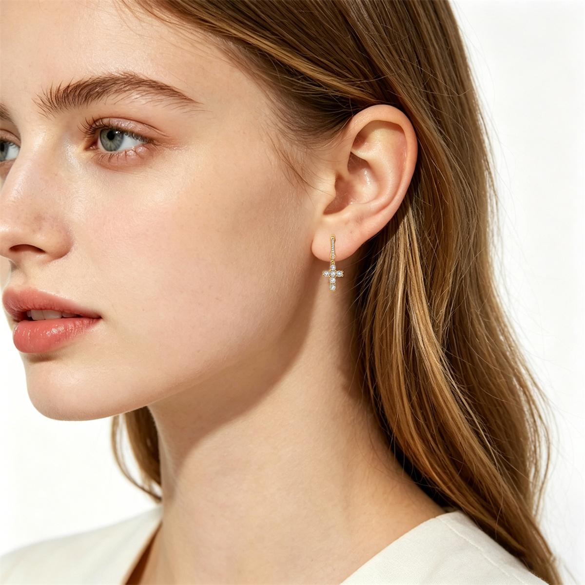 Moissanite Celestial Cross Dangle Earrings