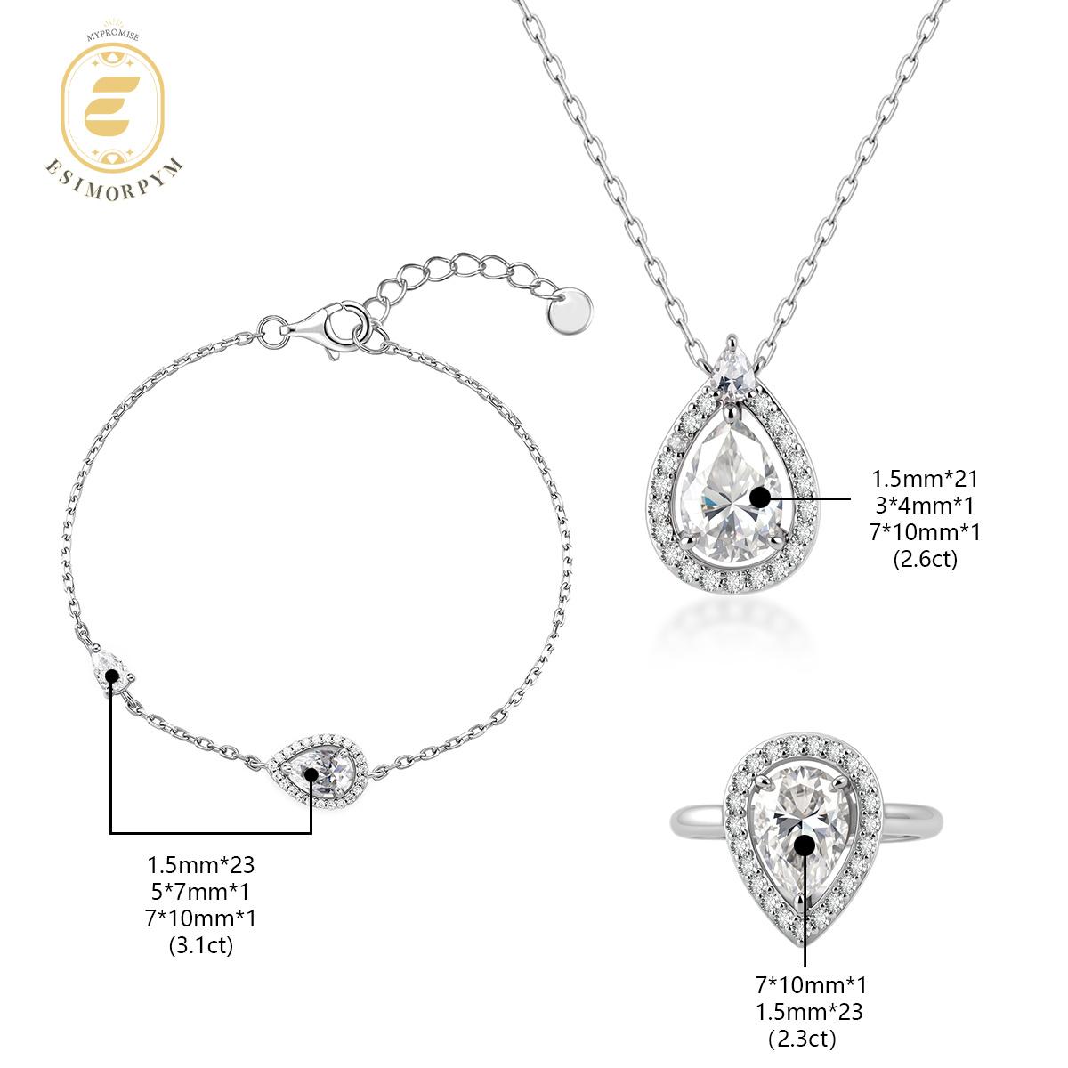 Moissanite Luminous Drop Halo Jewelry Set Elegant Pear Cut Ring Necklace Bracelet Trio Set
