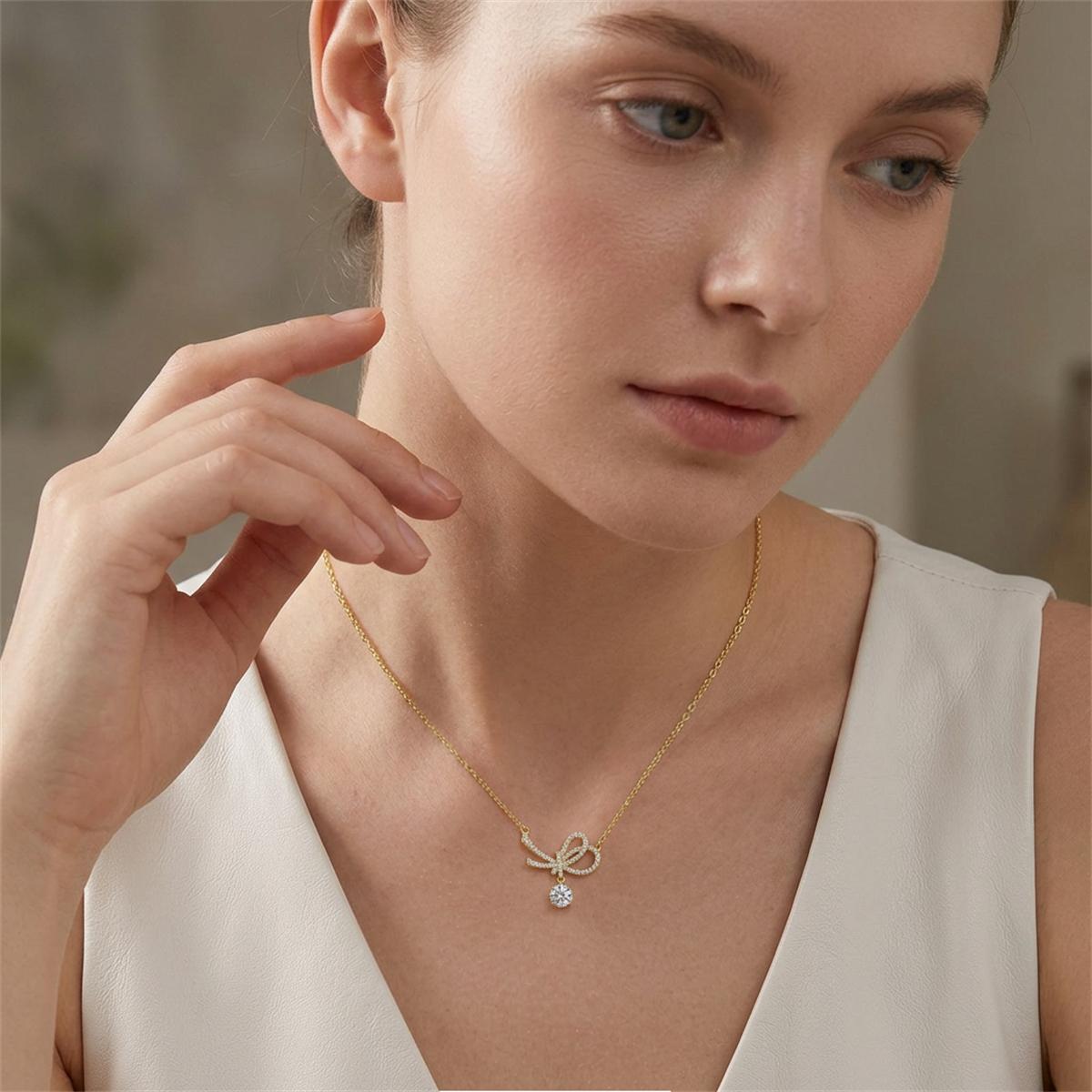 Moissanite 1.2ct Dreamy Ribbon Knot Pendant Necklace