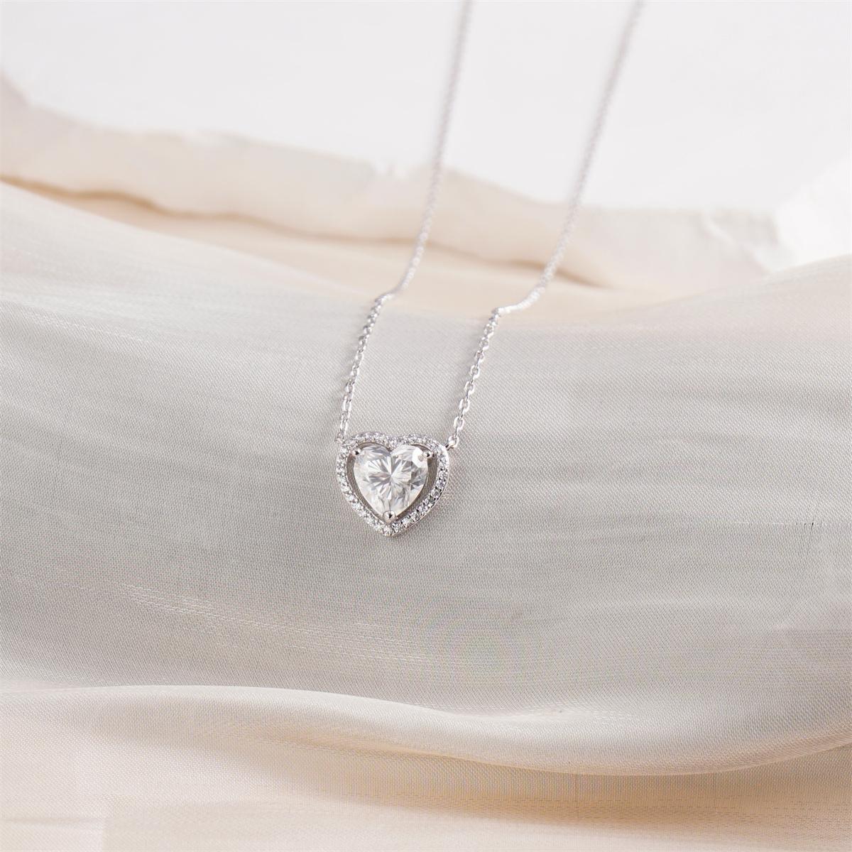 Moissanite 2ct Halo Heart Pendant Necklace