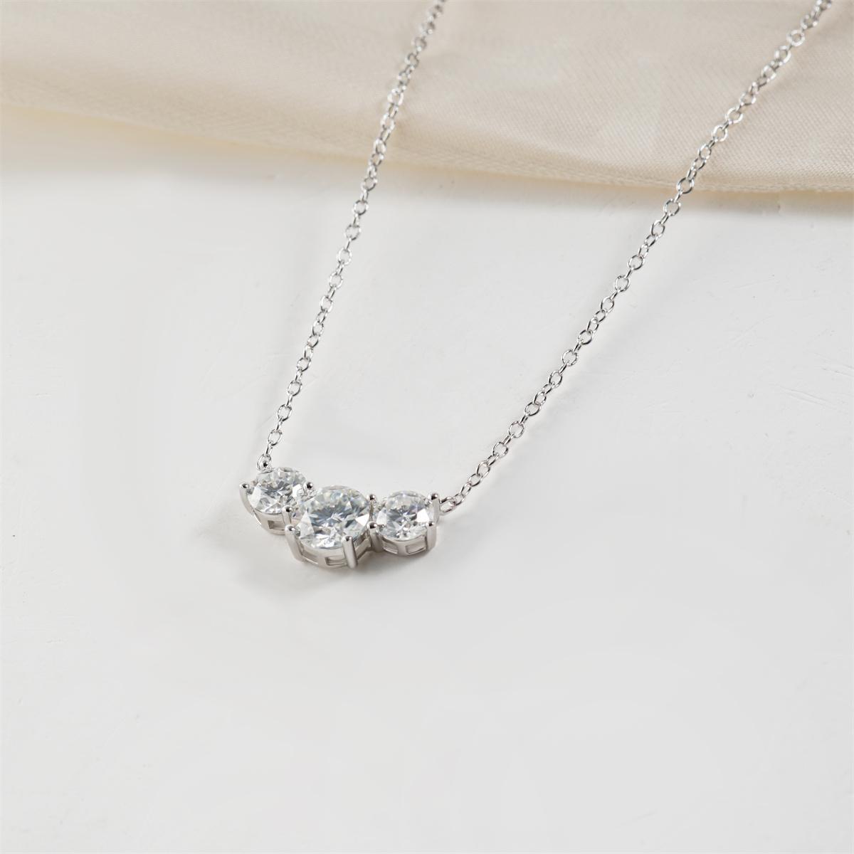 Moissanite 2ct Luminous Trio Three Stone Pendant Necklace
