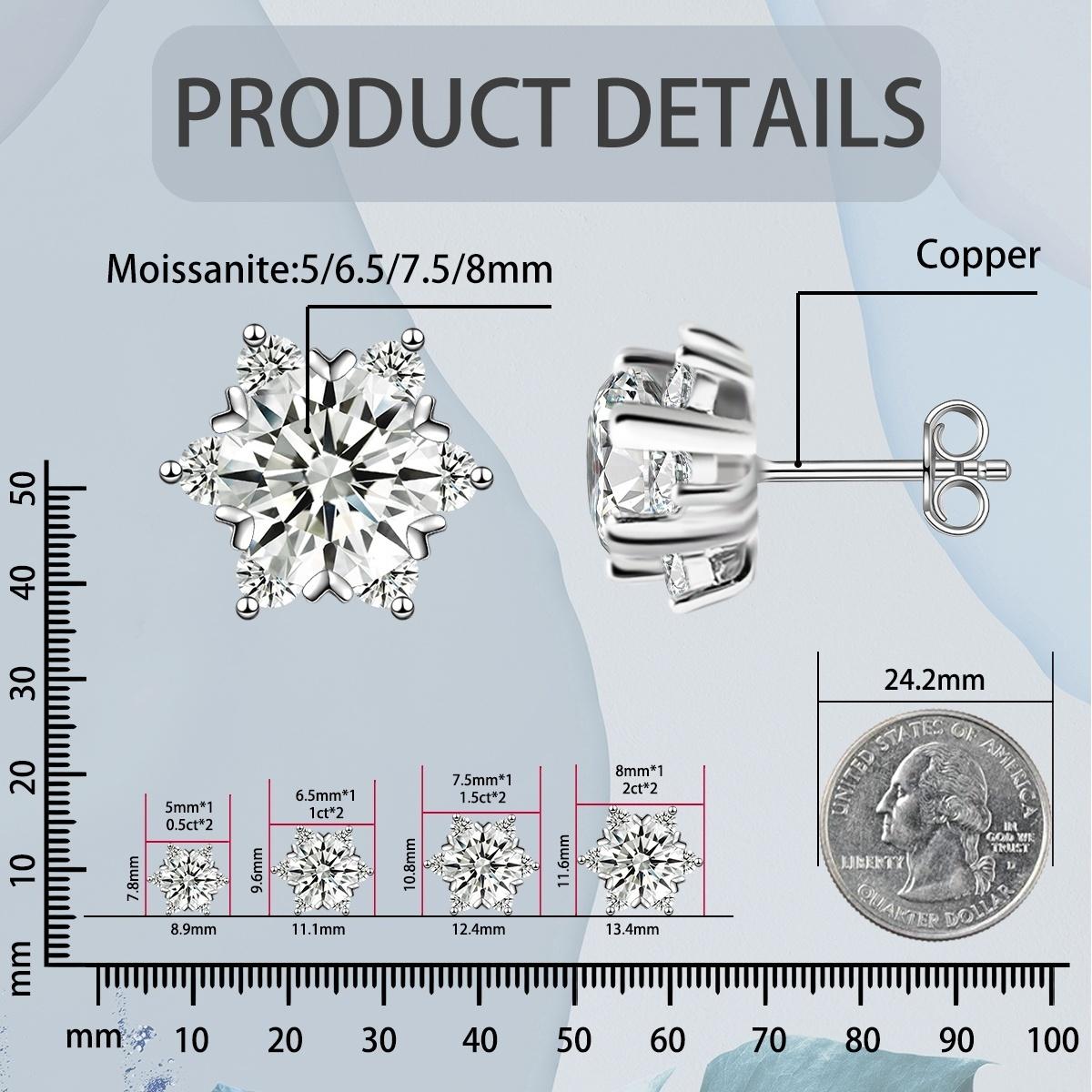 Moissanite 0.5-2ct Snowflake Stud Earrings