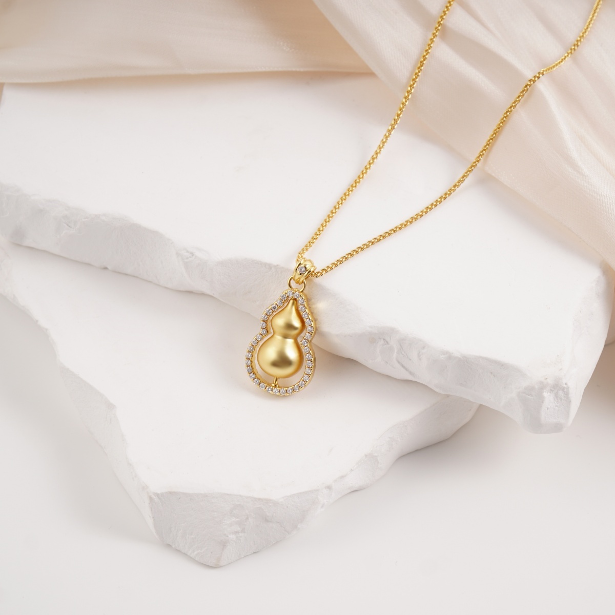 Moissanite Golden Gourd Pendant Necklace