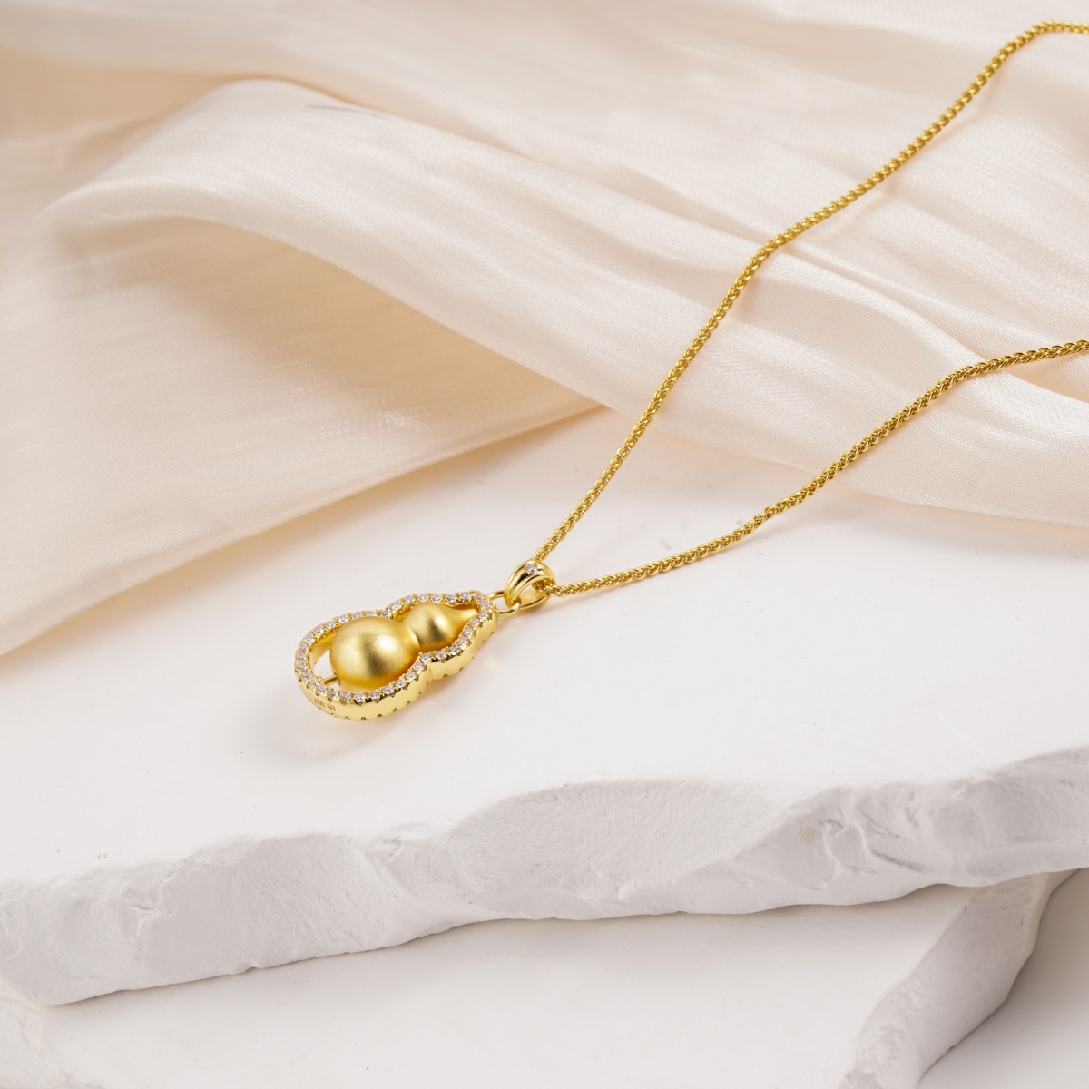 Moissanite Golden Gourd Pendant Necklace