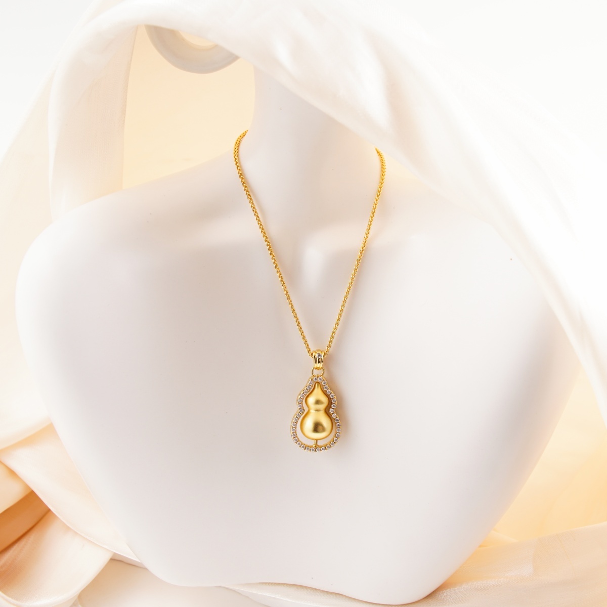 Moissanite Golden Gourd Pendant Necklace