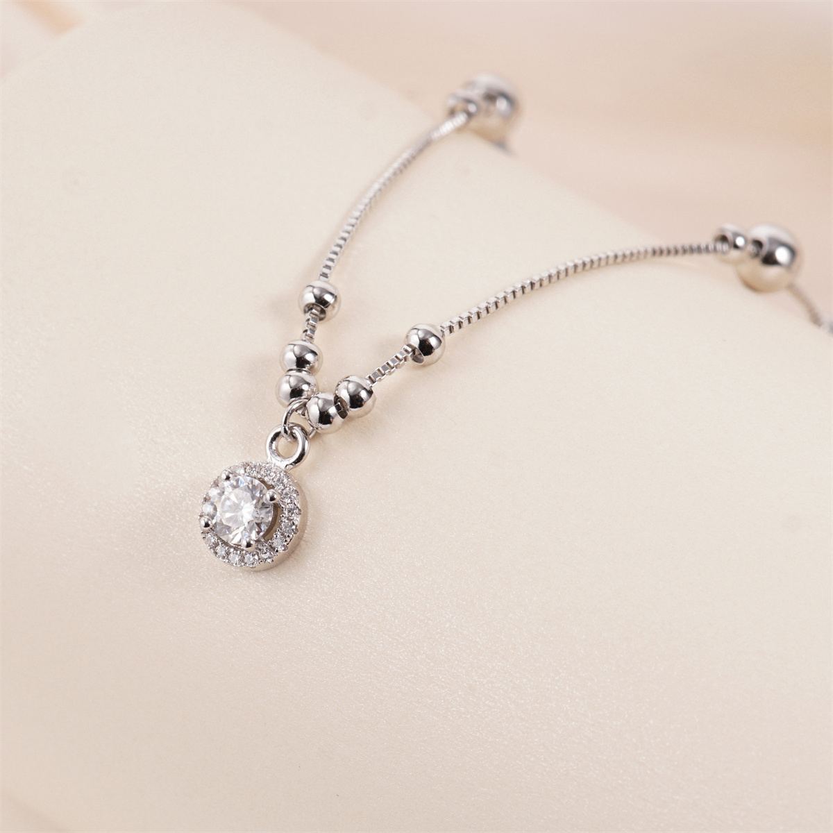 Moissanite Halo Beaded Copper Bracelet