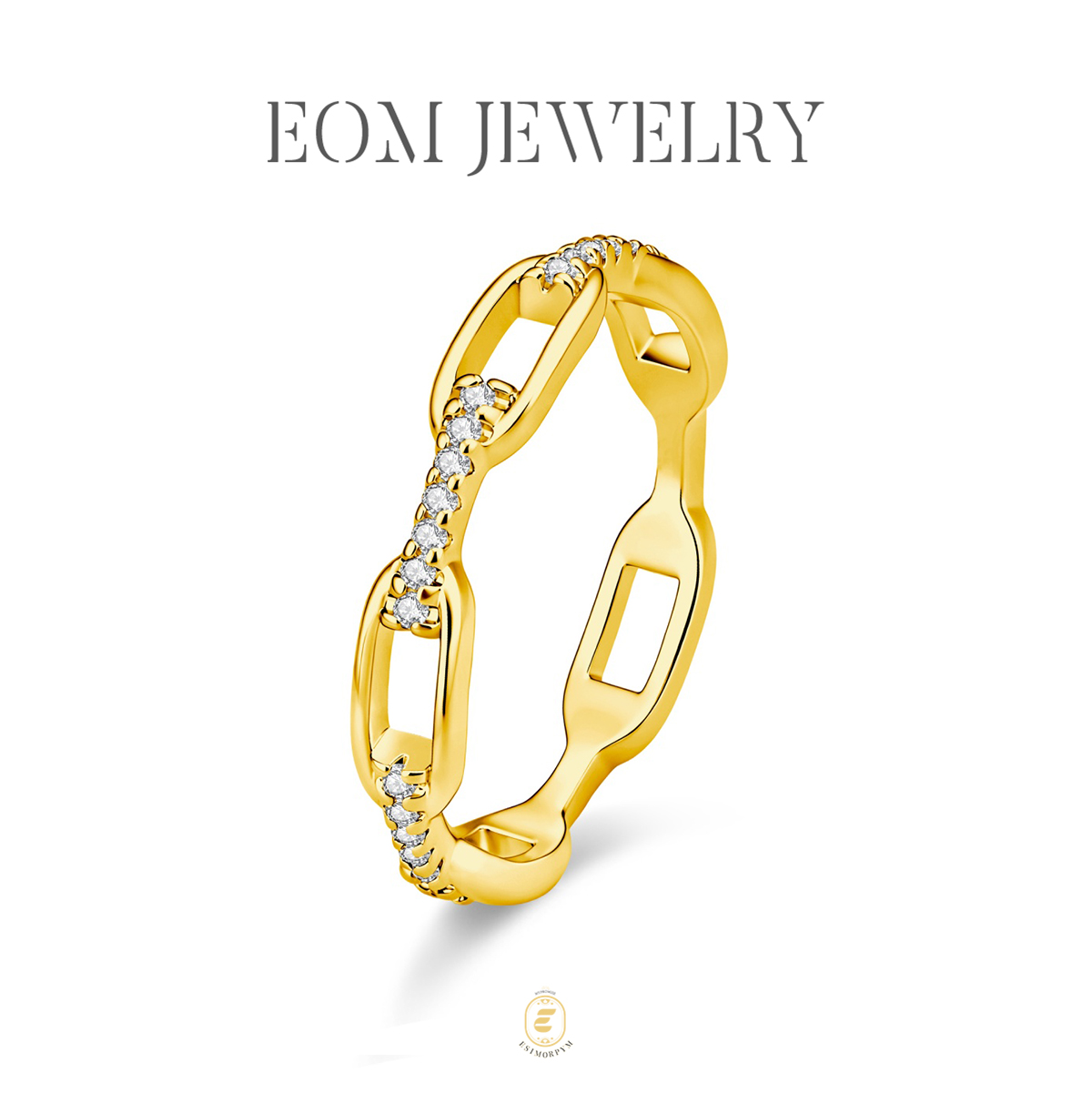 Moissanite 0.1ct Hip Hop Unisex Chained Ring Copper Ring