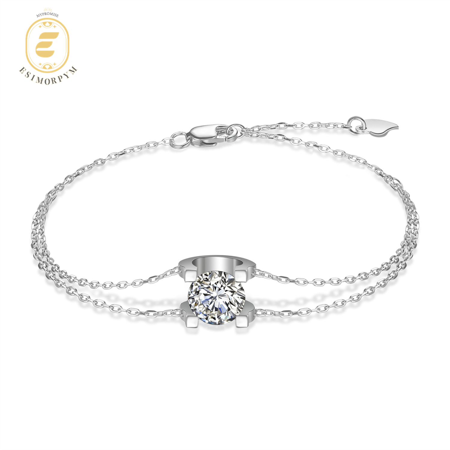 Moissanite Classic Solitaire Double-Chain Bracelet