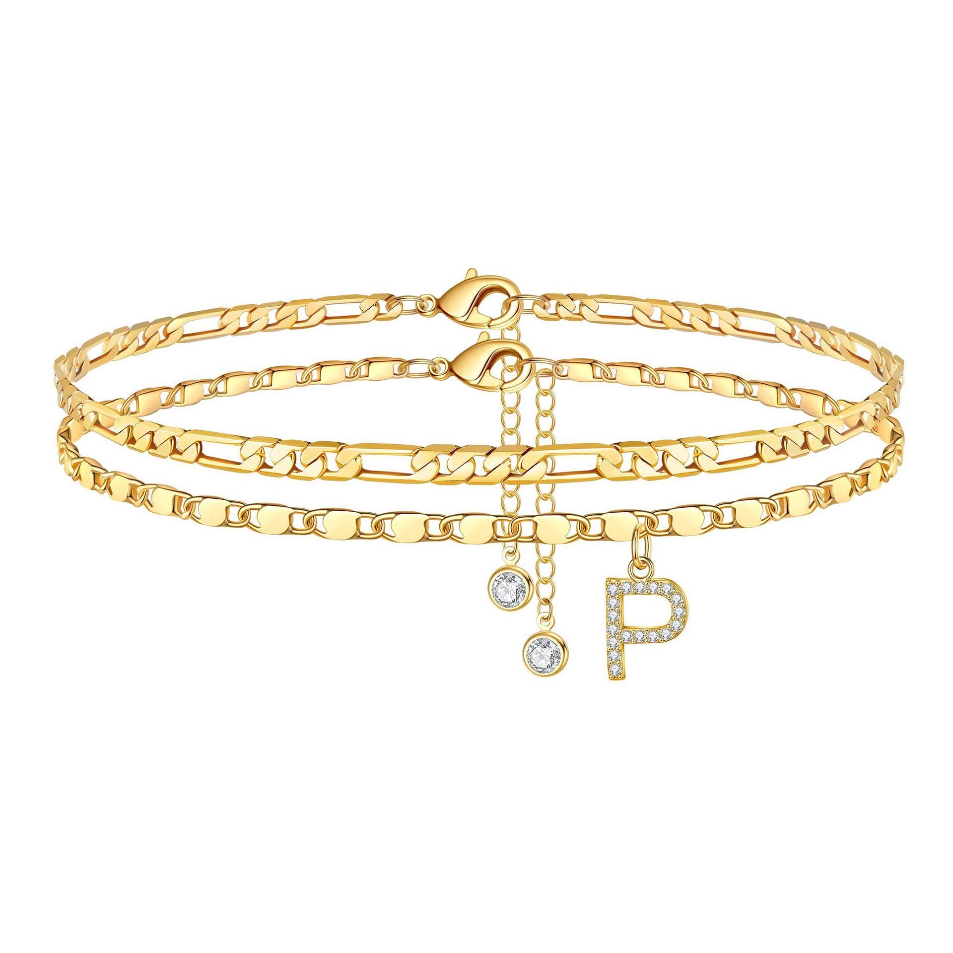 Layered Letter Anklets