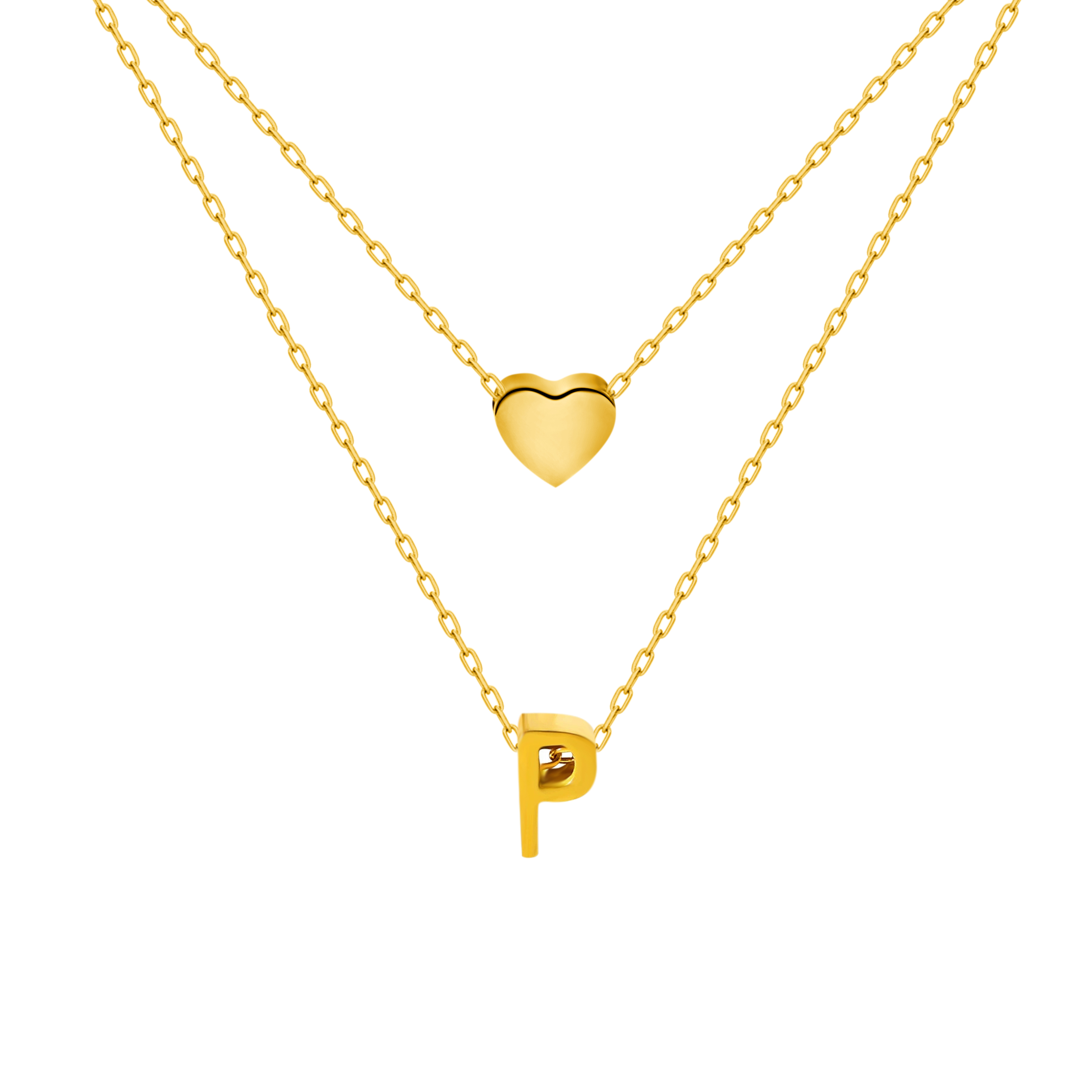 Titanium Steel Double-Layered Heart Letter Necklace