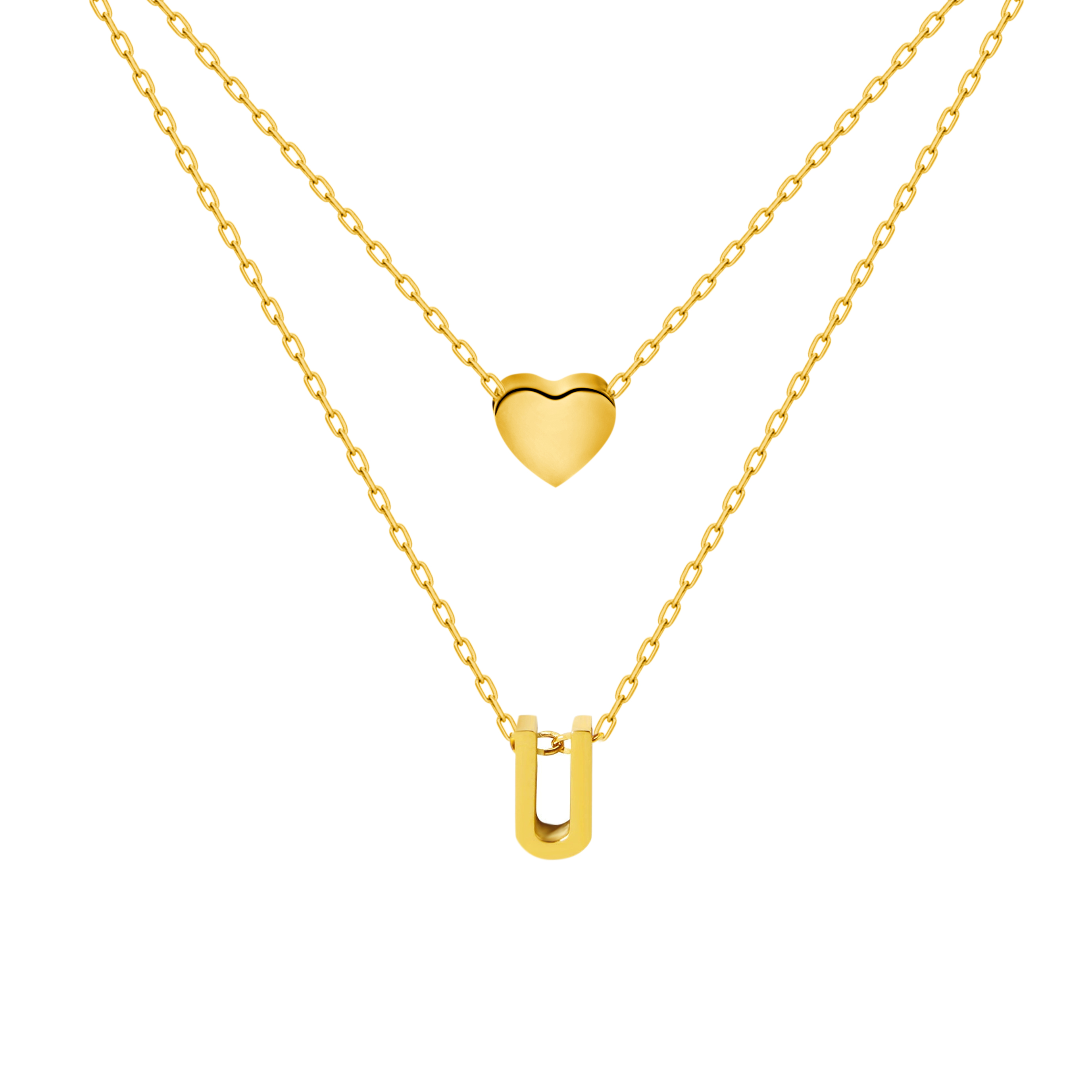 Titanium Steel Double-Layered Heart Letter Necklace