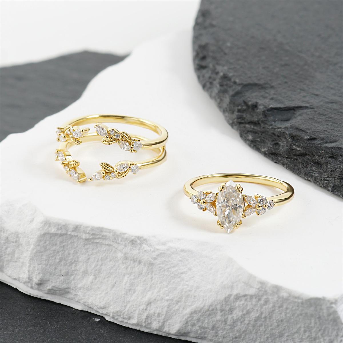 Moissanite 1.6ct Forest Hymn Ring Vintage Moss Agate Band Stackable Ring Cluster Bridal Ring Set