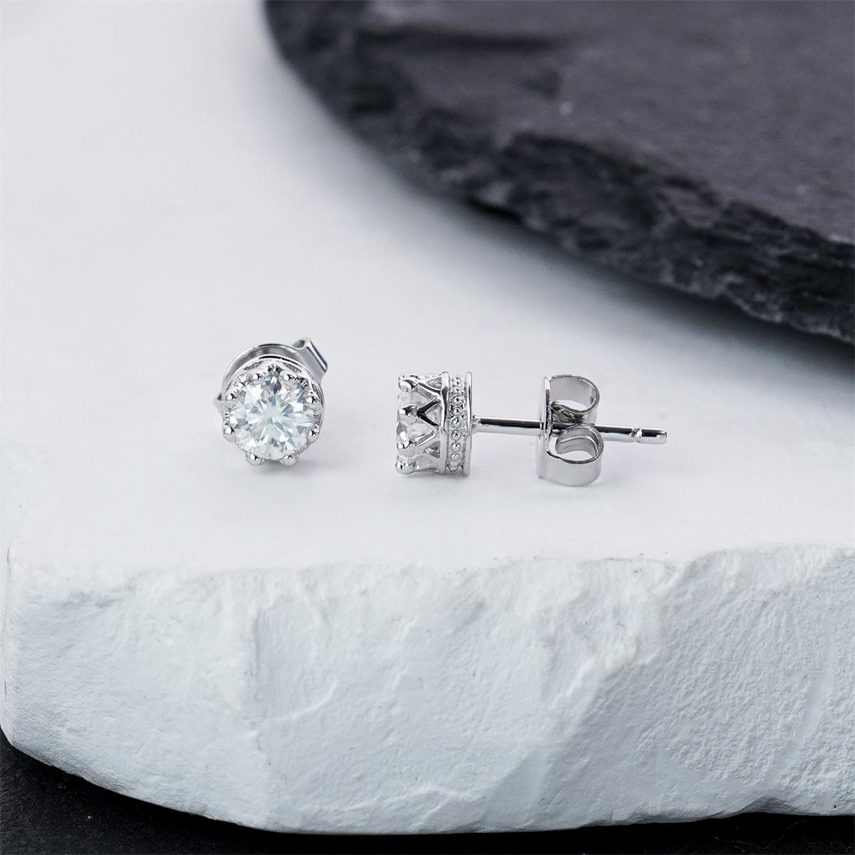 Moissanite Radiant Crown Solitaire Stud Earrings