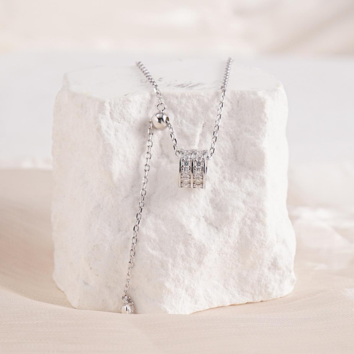 Moissanite Cylindrical Double Row Stone Necklace