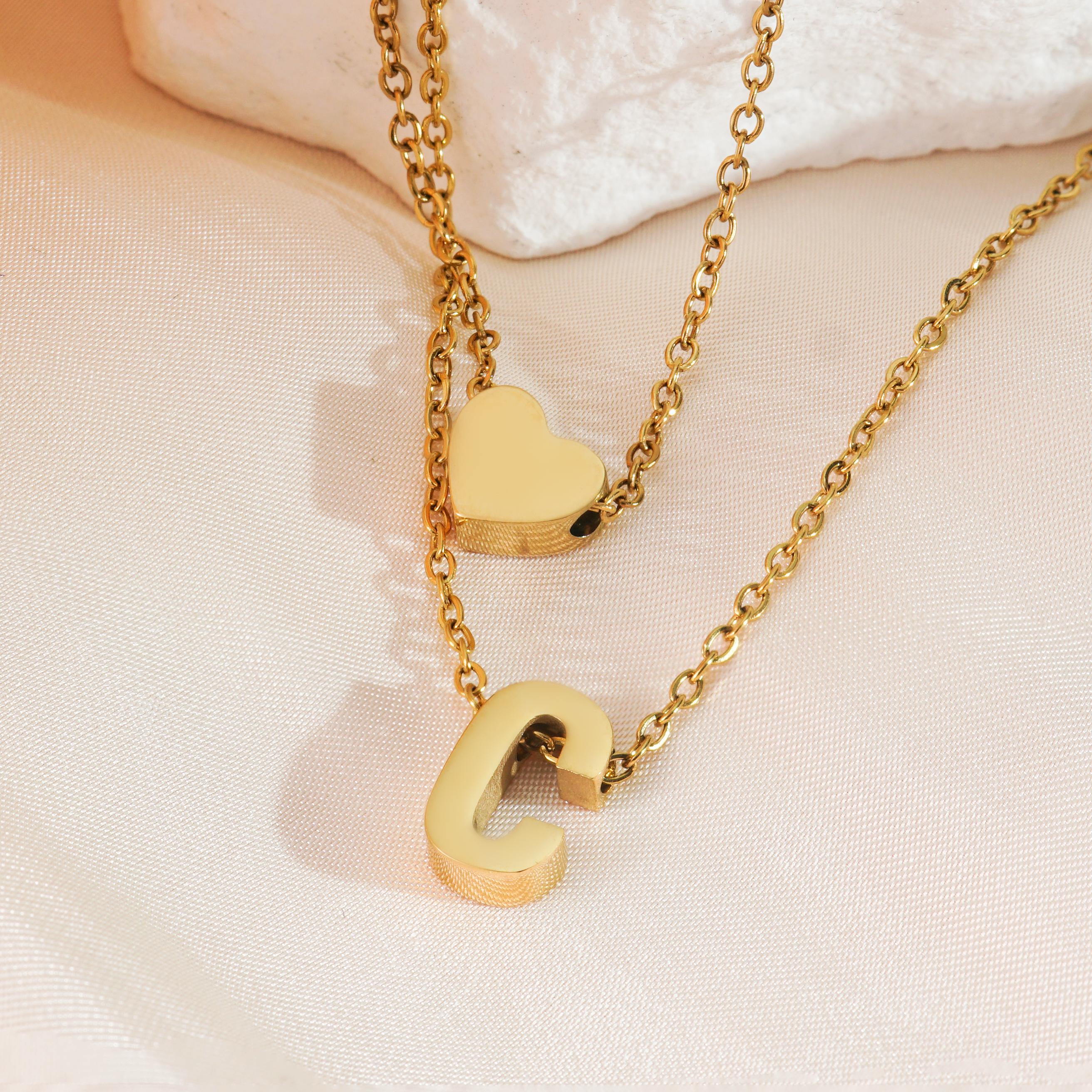 Titanium Steel Double-Layered Heart Letter Necklace