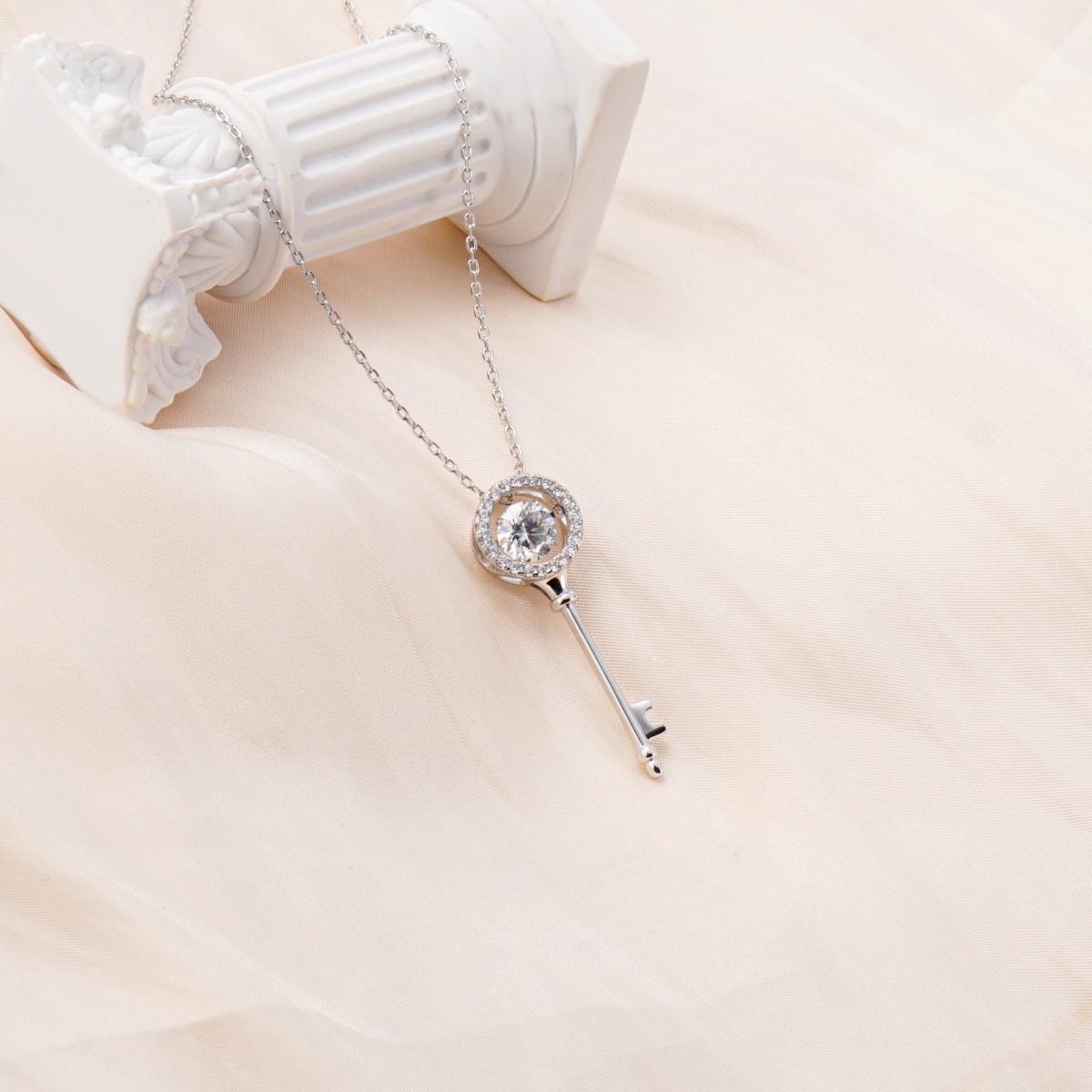 Moissanite 1ct Key to My Heart Pendant Necklace