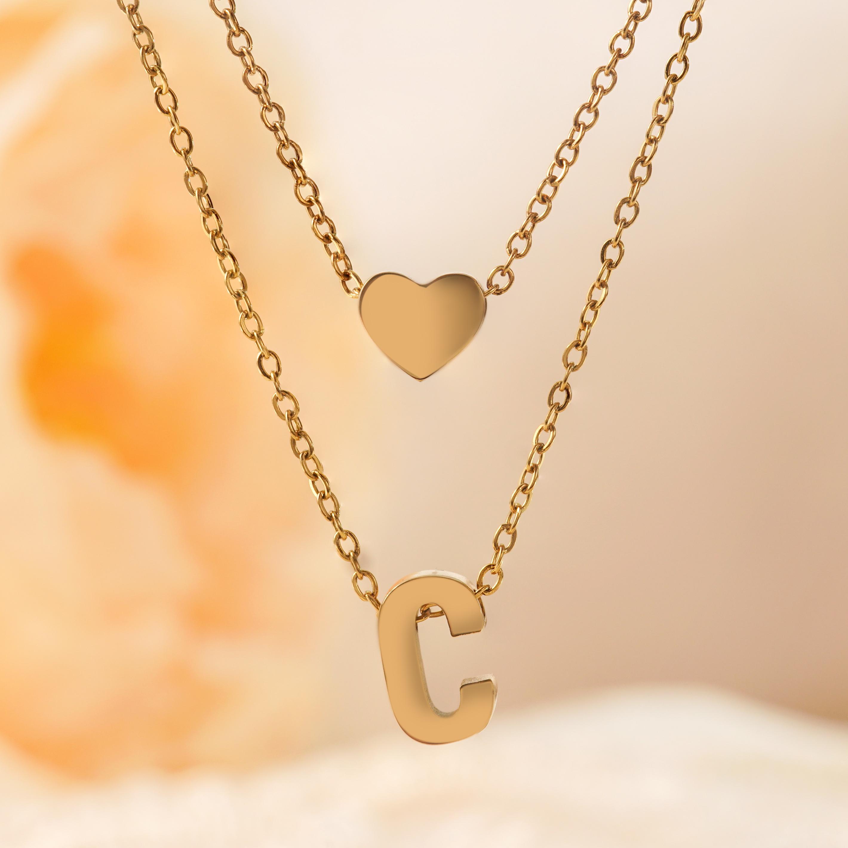 Titanium Steel Double-Layered Heart Letter Necklace